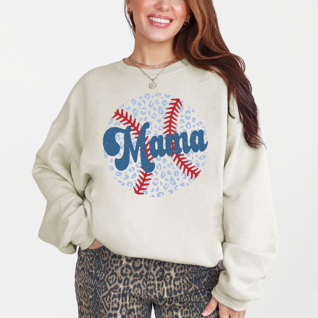 Retro Leopard Baseball Mama Sports Mother's Day Celebration Vintage Graphic Sweatshirt
