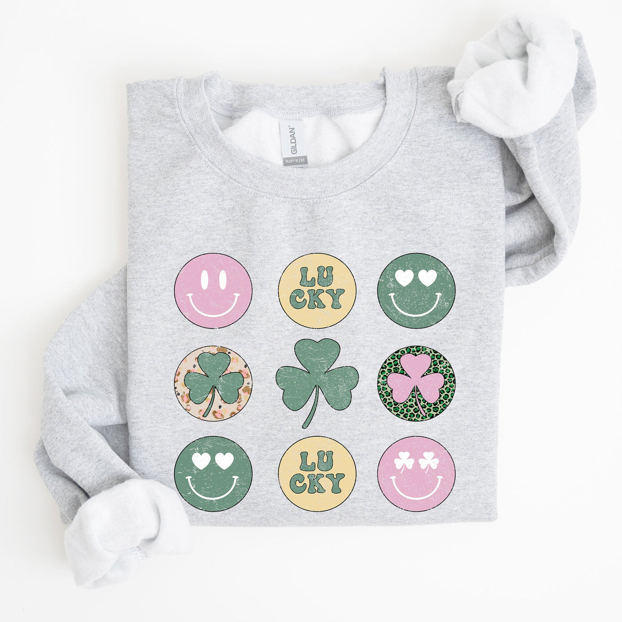 Retro Lucky Smileys St Patrick's Day Edition Festive Graphic Mood Celebration Sweatshirt