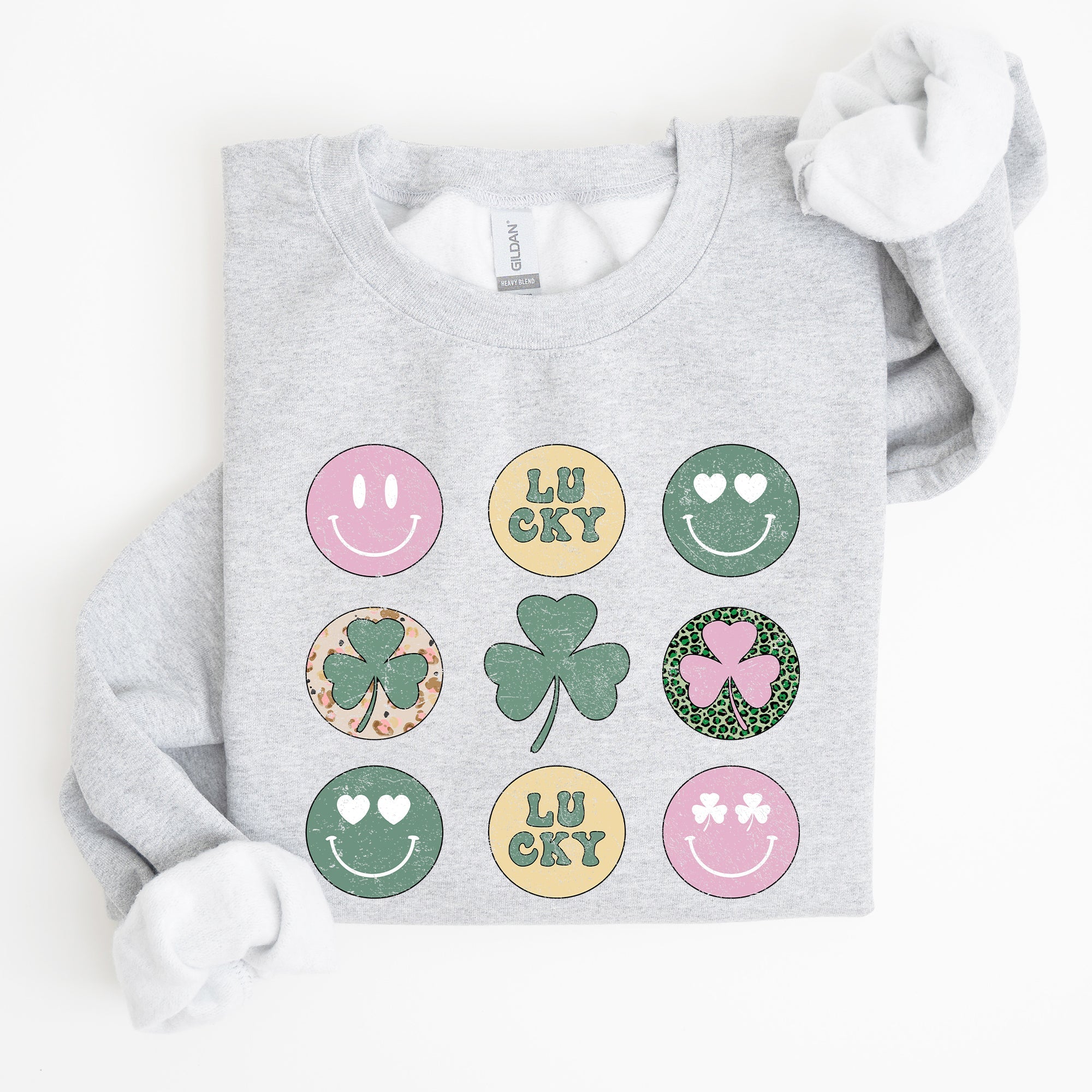 Retro Lucky Smileys St Patrick's Day Edition Festive Graphic Mood Celebration Sweatshirt