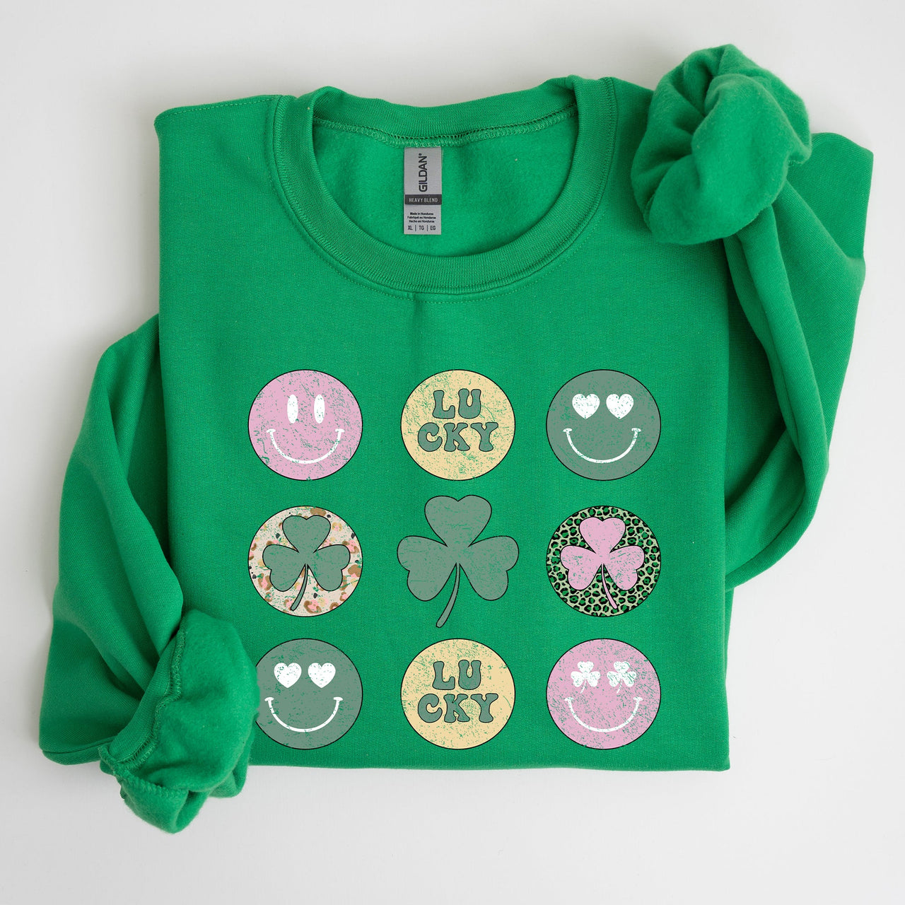 Retro Lucky Smileys St Patrick's Day Edition Festive Graphic Mood Celebration Sweatshirt