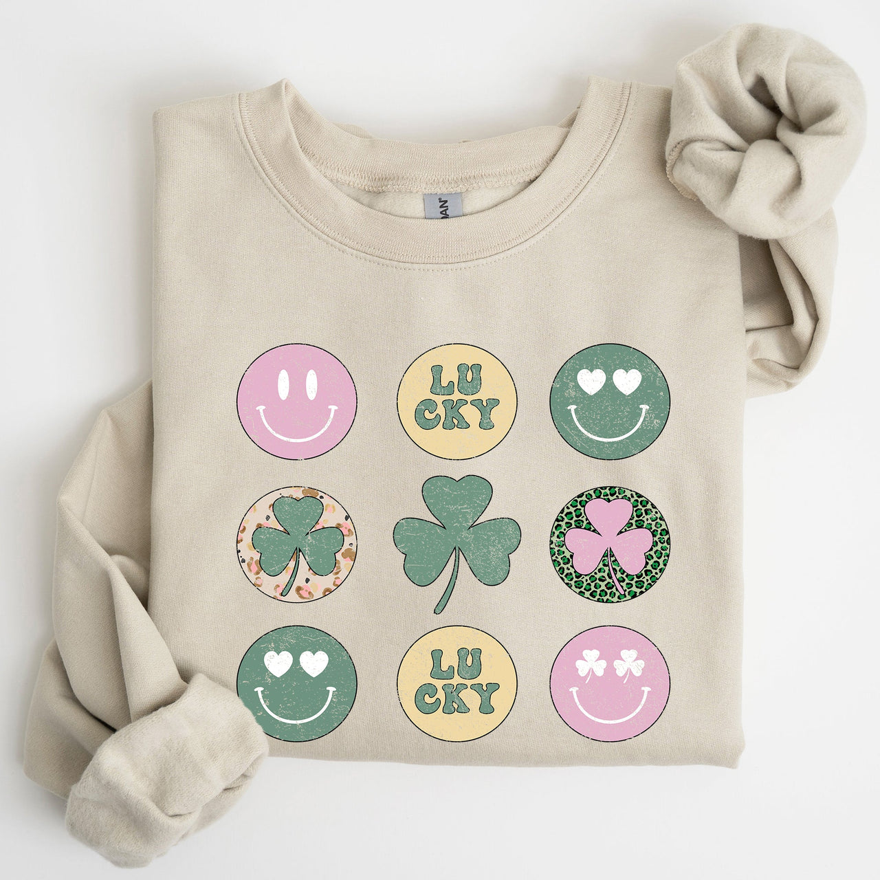 Retro Lucky Smileys St Patrick's Day Edition Festive Graphic Mood Celebration Sweatshirt