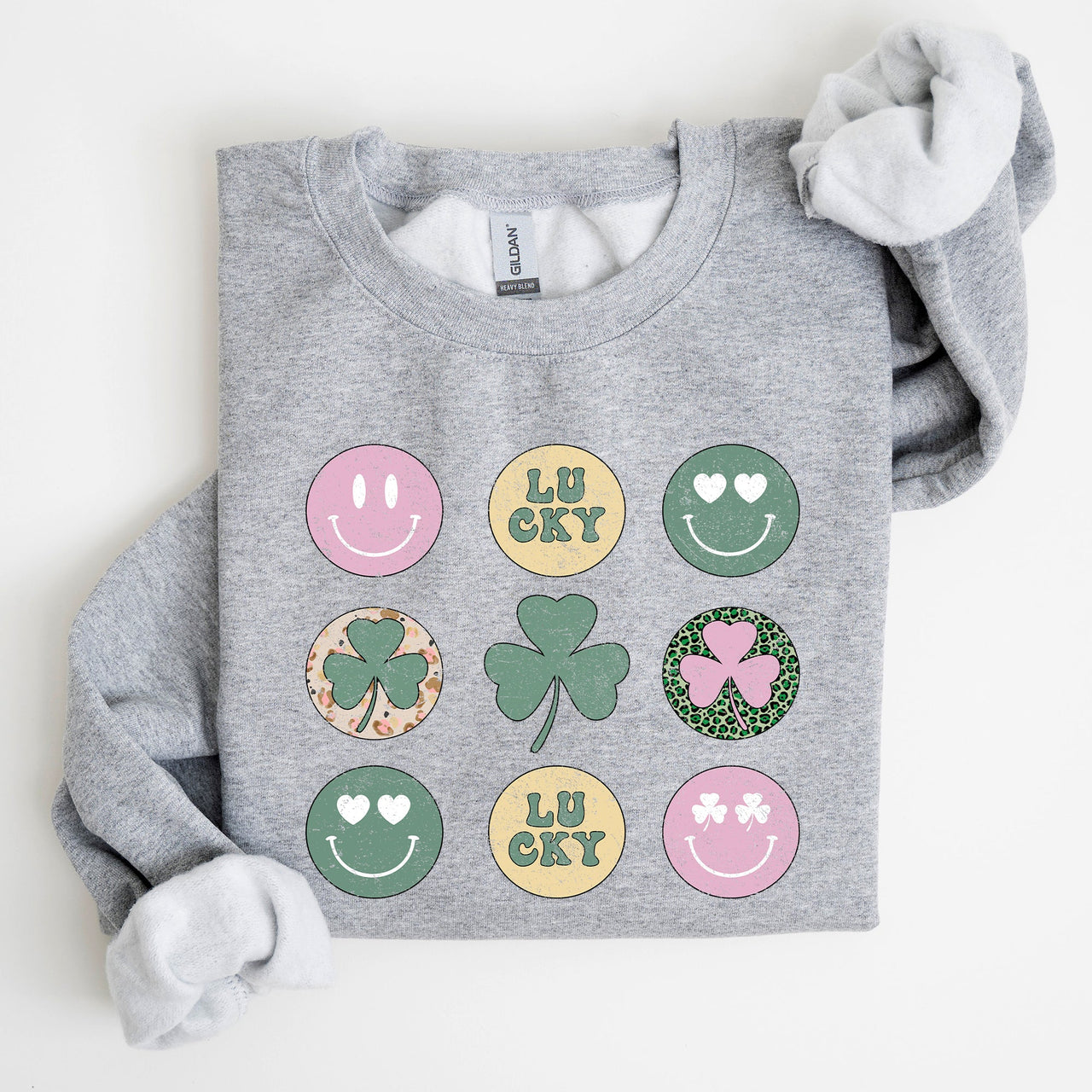 Retro Lucky Smileys St Patrick's Day Edition Festive Graphic Mood Celebration Sweatshirt