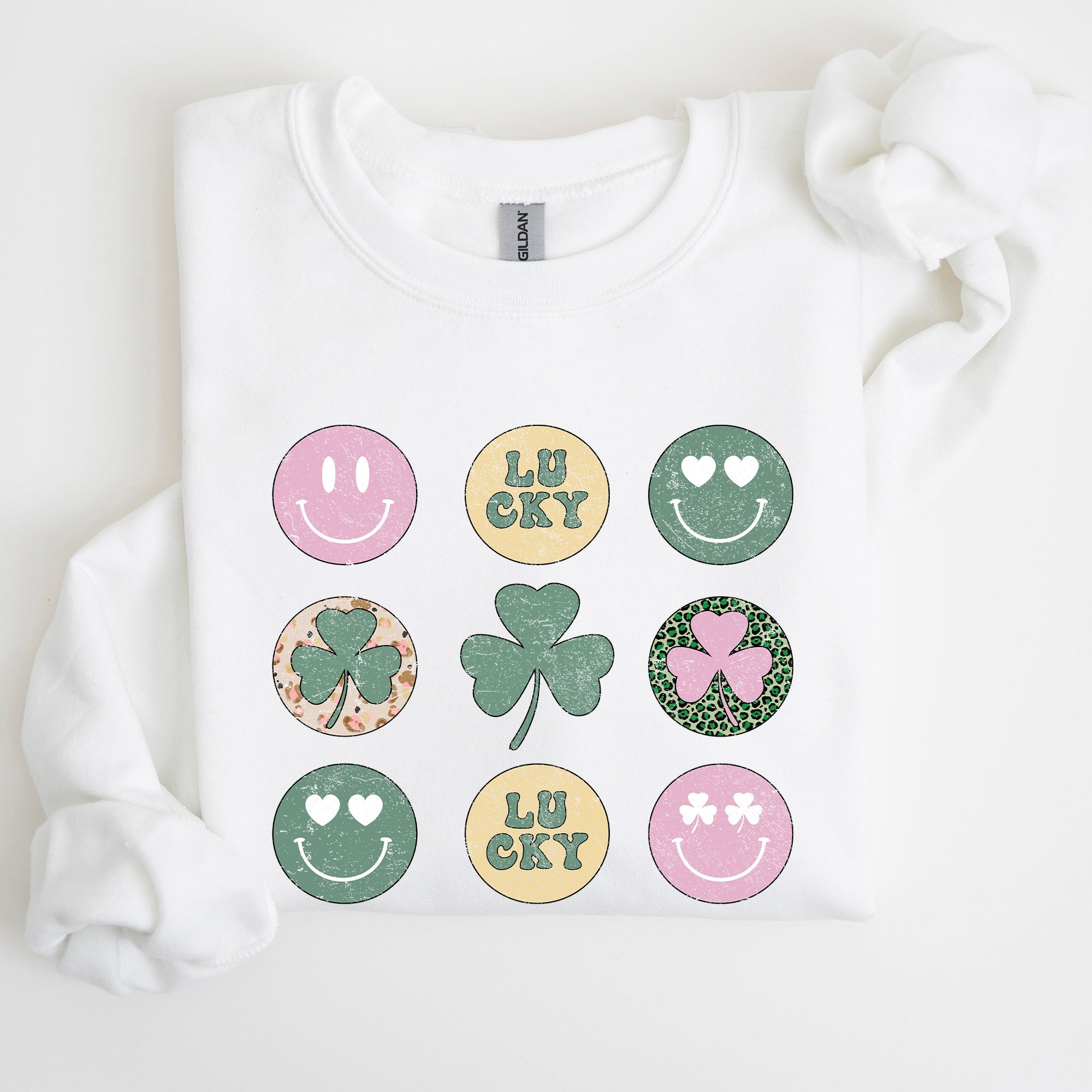 Retro Lucky Smileys St Patrick's Day Edition Festive Graphic Mood Celebration Sweatshirt