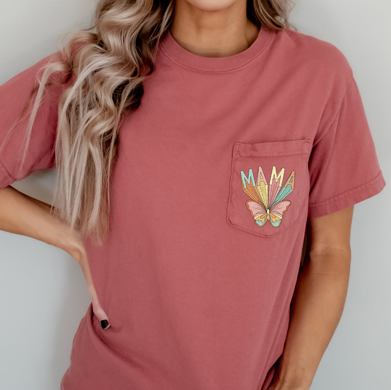 Retro Mama Butterfly Hippie Vintage Boho Style Pocket Tee Edition Forever Free Spirit Graphic Tee