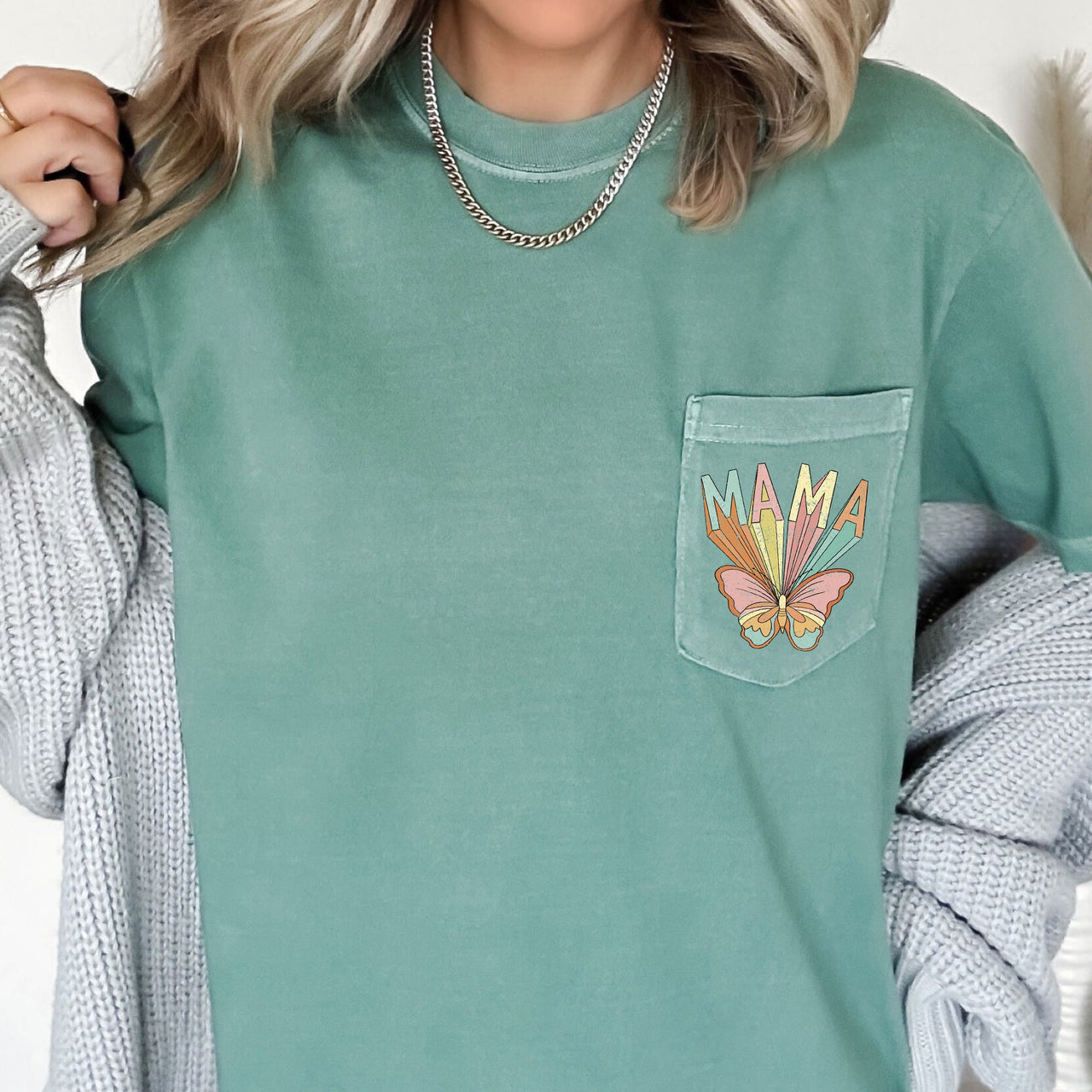 Retro Mama Butterfly Hippie Vintage Boho Style Pocket Tee Edition Forever Free Spirit Graphic Tee
