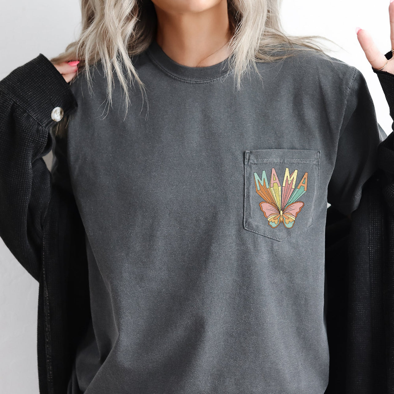 Retro Mama Butterfly Hippie Vintage Boho Style Pocket Tee Edition Forever Free Spirit Graphic Tee