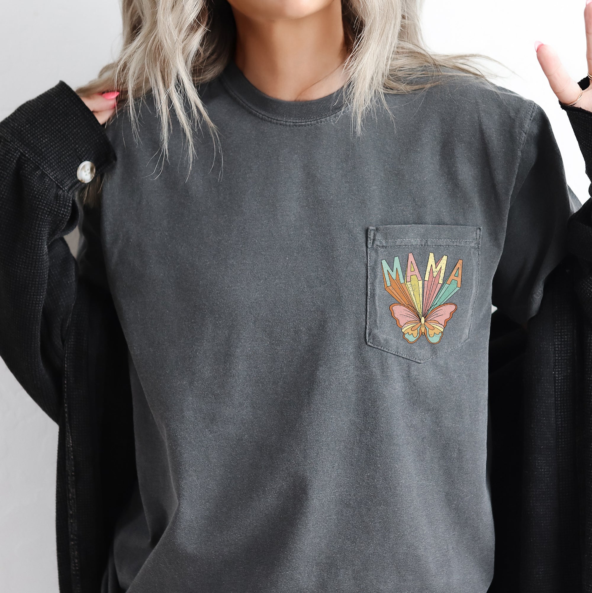 Retro Mama Butterfly Hippie Vintage Boho Style Pocket Tee Edition Forever Free Spirit Graphic Tee