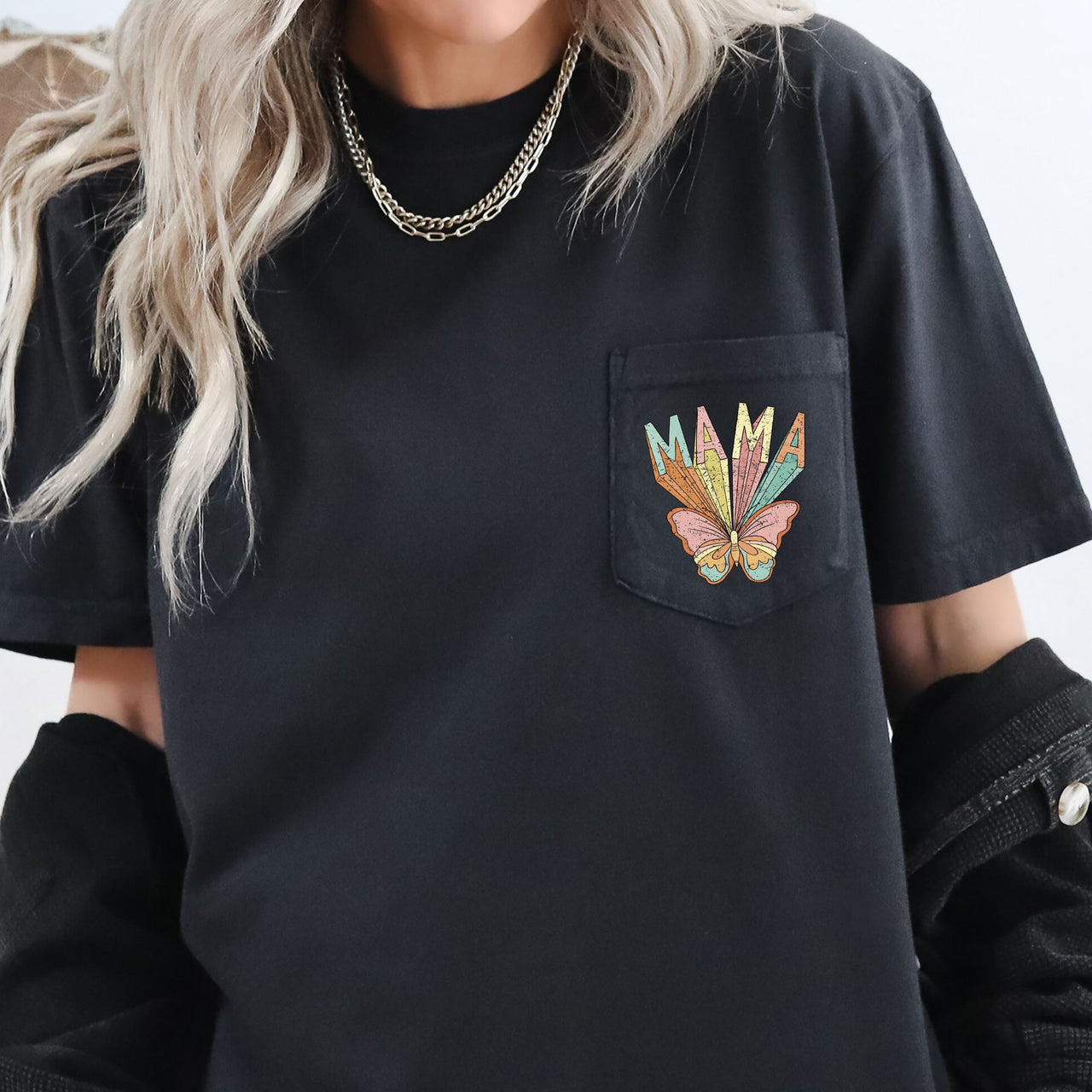 Retro Mama Butterfly Hippie Vintage Boho Style Pocket Tee Edition Forever Free Spirit Graphic Tee