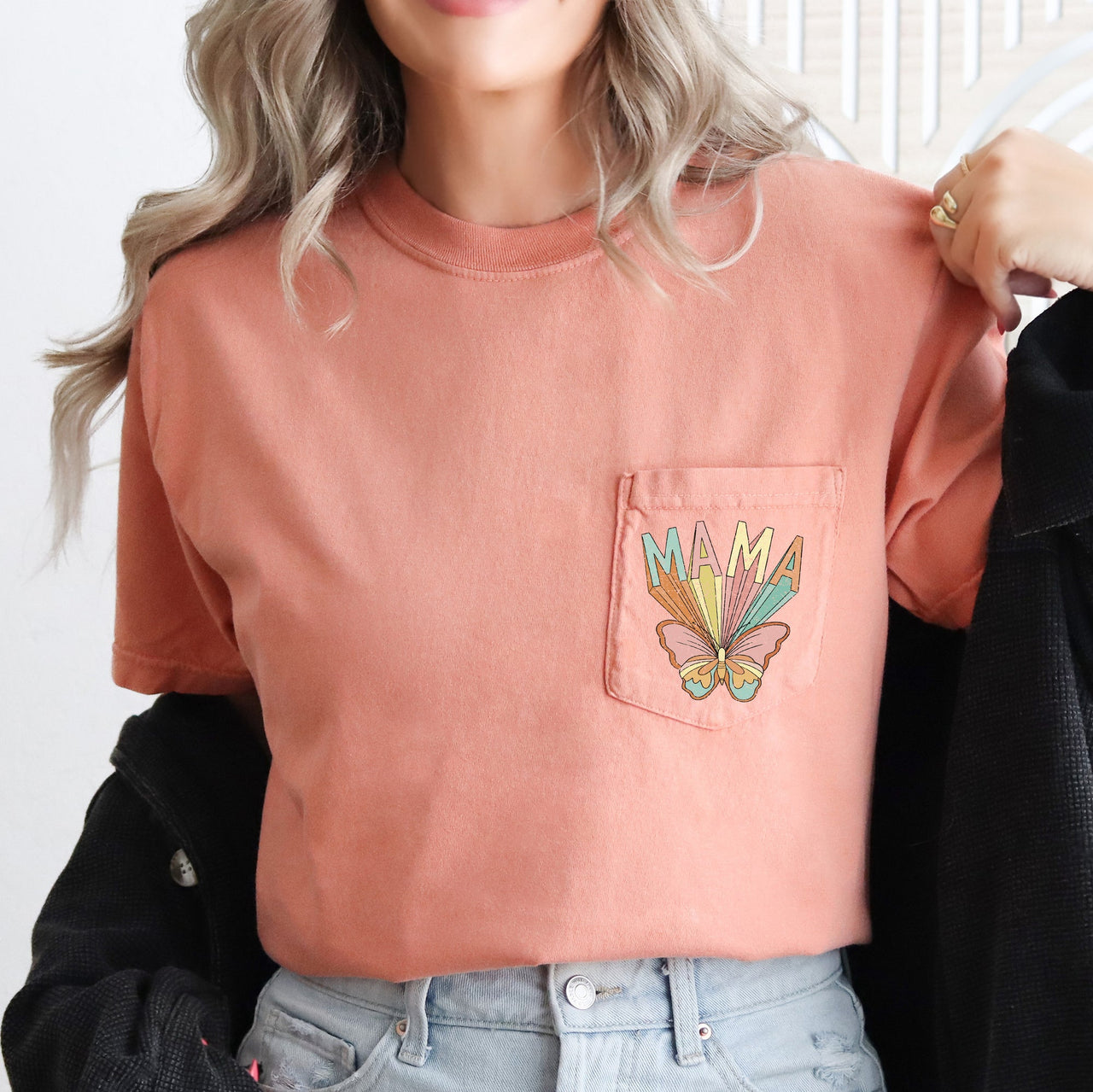 Retro Mama Butterfly Hippie Vintage Boho Style Pocket Tee Edition Forever Free Spirit Graphic Tee