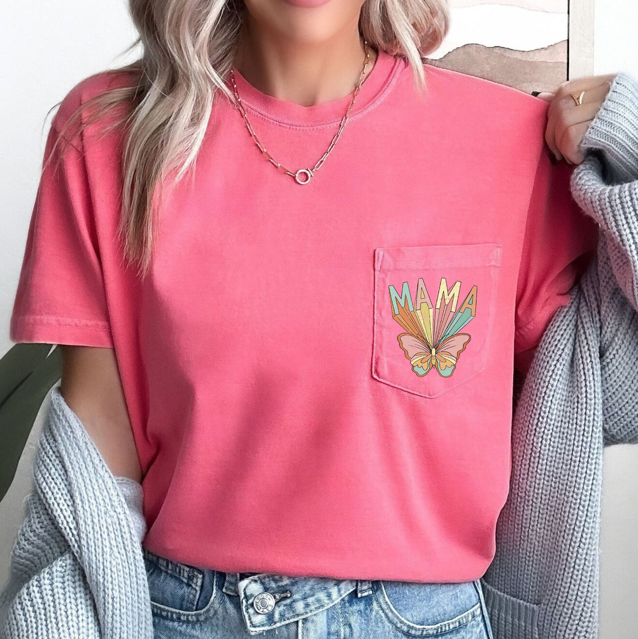 Retro Mama Butterfly Hippie Vintage Boho Style Pocket Tee Edition Forever Free Spirit Graphic Tee