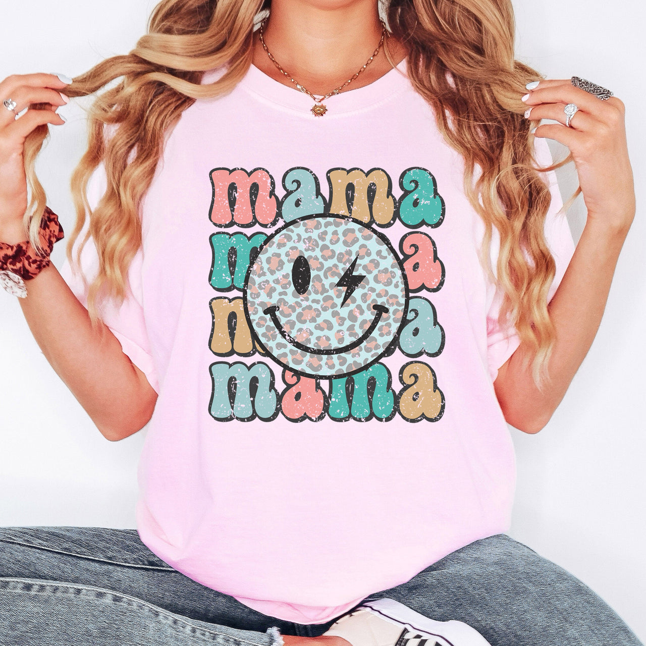 Retro Mama Smiley Leopard Print Mother's Day Mom Graphic Edition Comfort Colors Tee