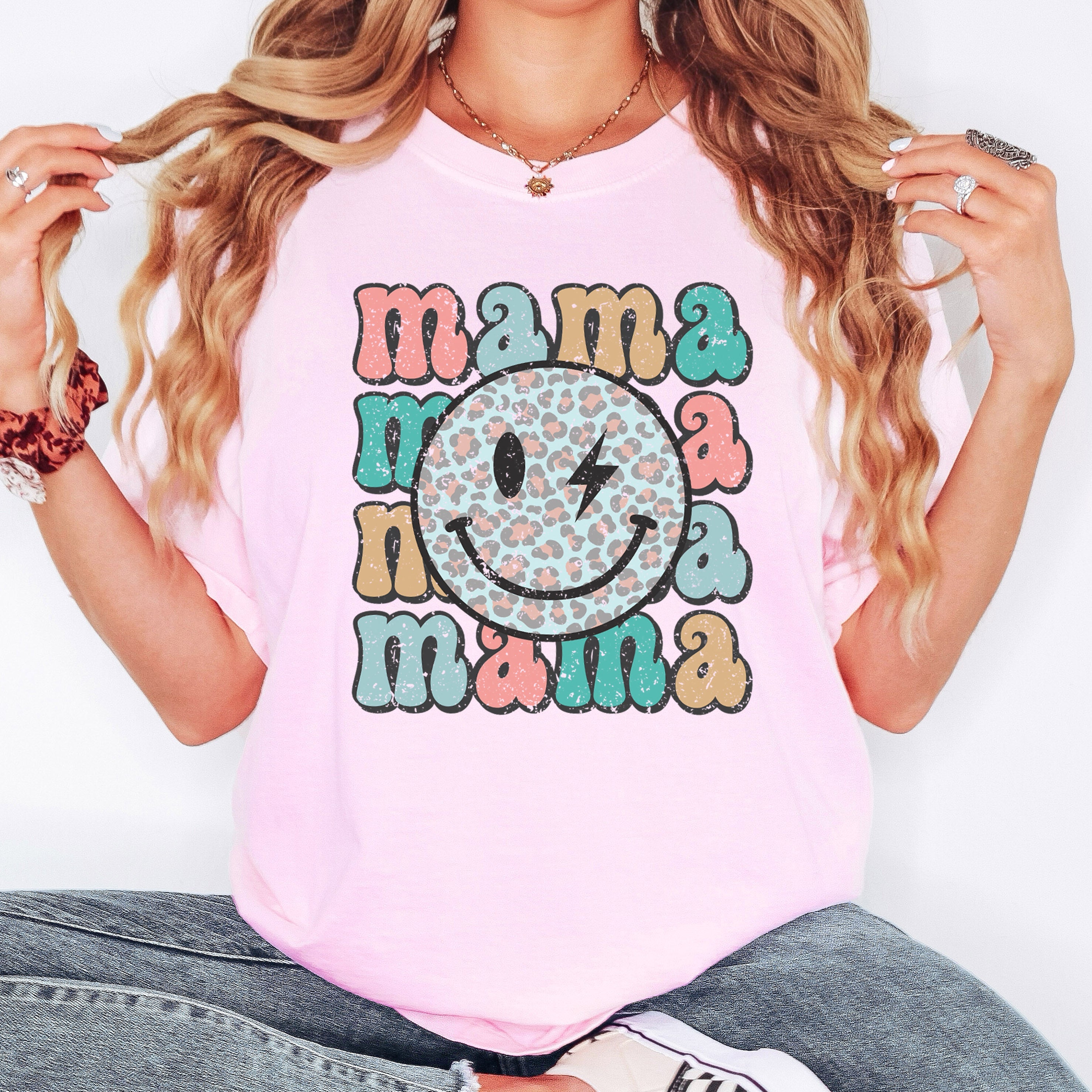 Retro Mama Smiley Leopard Print Mother's Day Mom Graphic Edition Comfort Colors Tee
