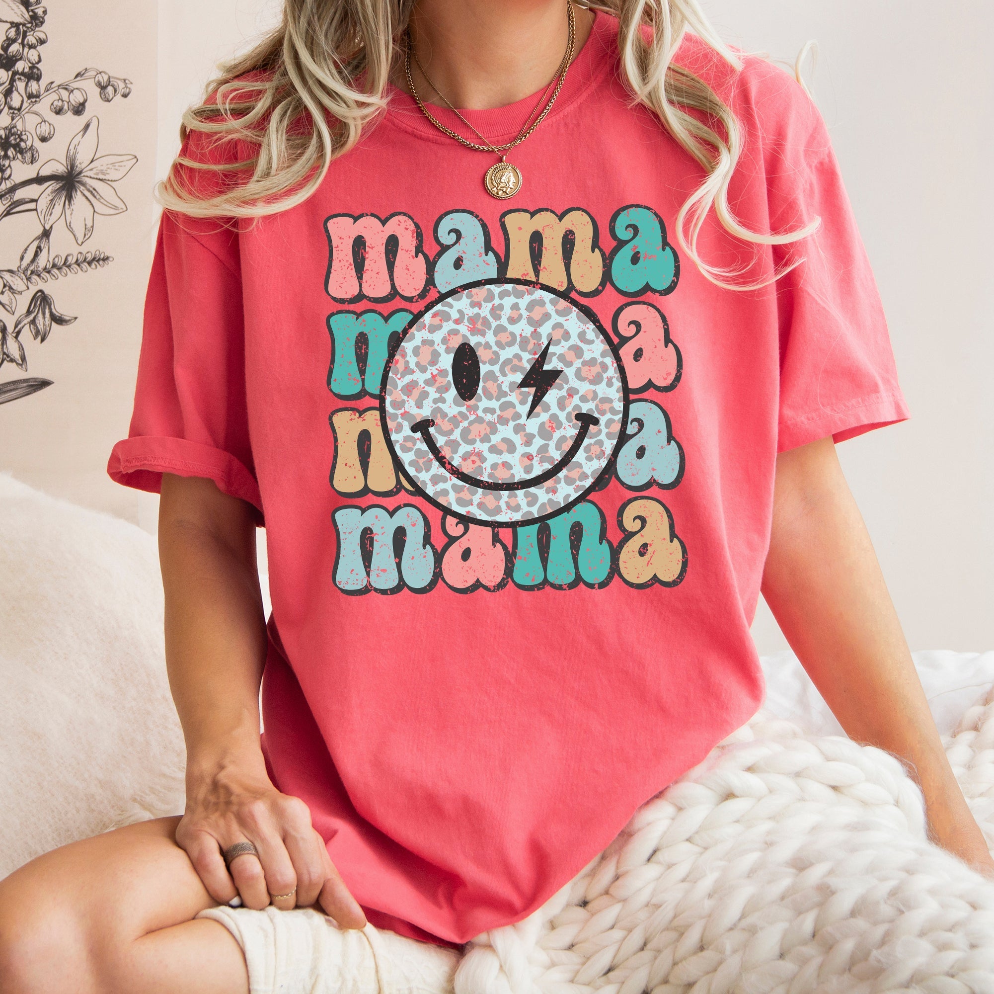 Retro Mama Smiley Leopard Print Mother's Day Mom Graphic Edition Comfort Colors Tee