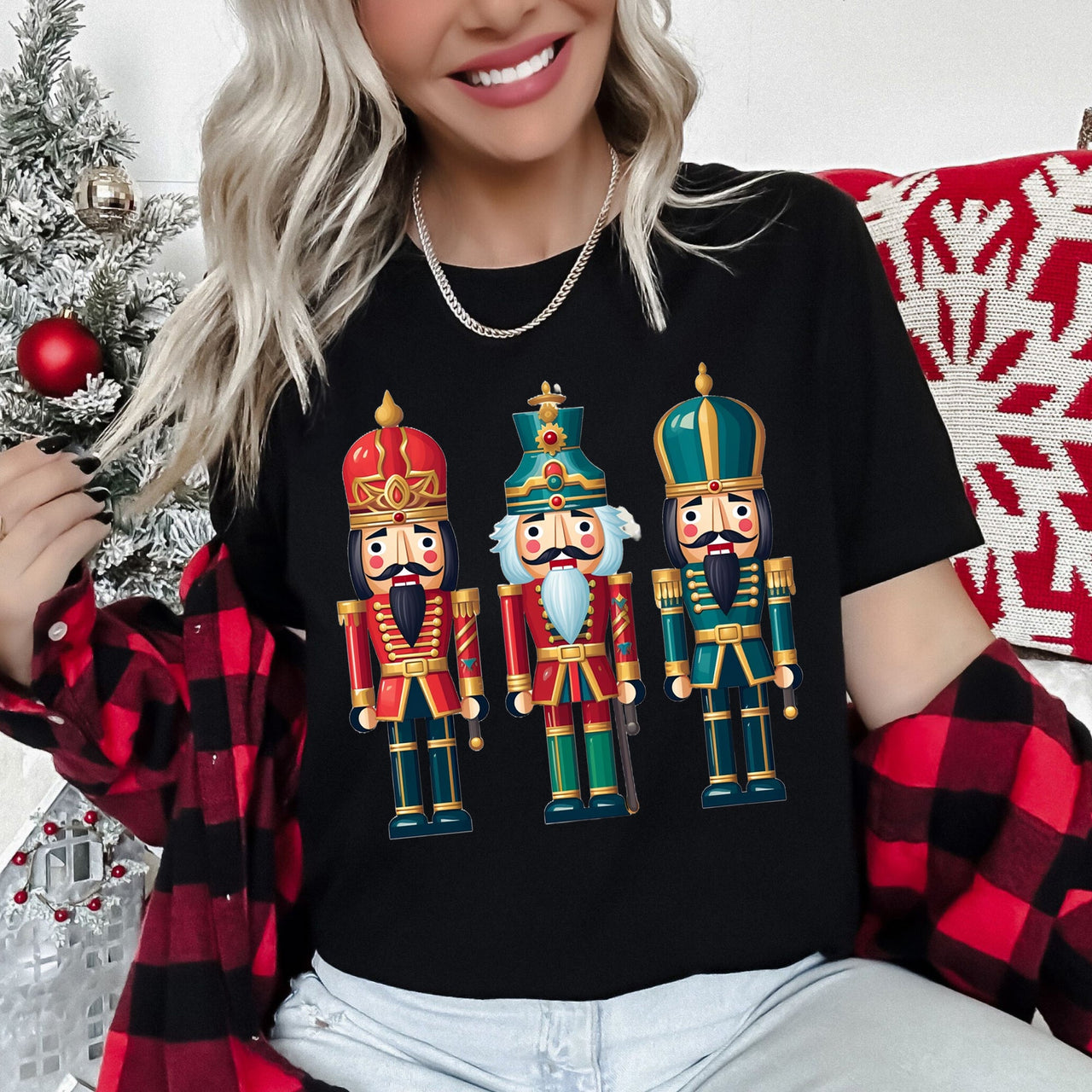 Retro Nutcrackers Classic Christmas Colorful Festive Scene Illustration Graphic Tee