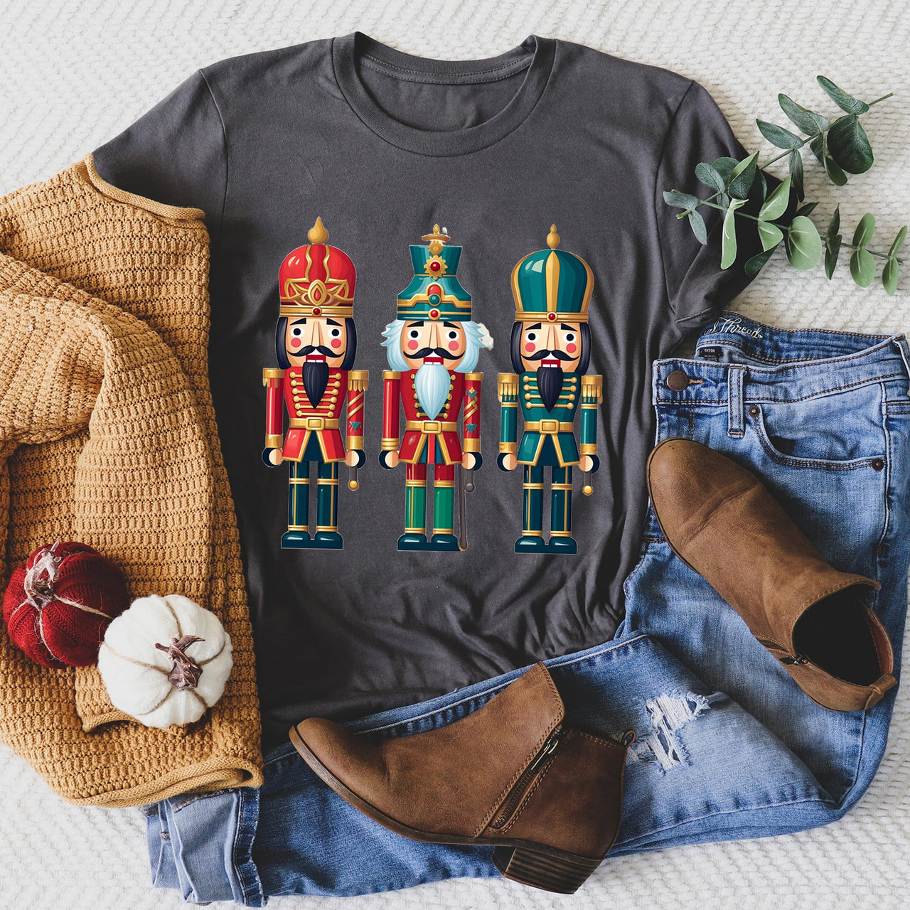 Retro Nutcrackers Classic Christmas Colorful Festive Scene Illustration Graphic Tee