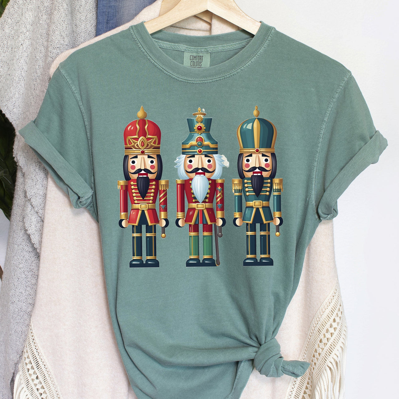 Retro Nutcrackers Classic Colorful Christmas Print Illustration For Holiday Season And Nostalgia Comfort Colors Tee
