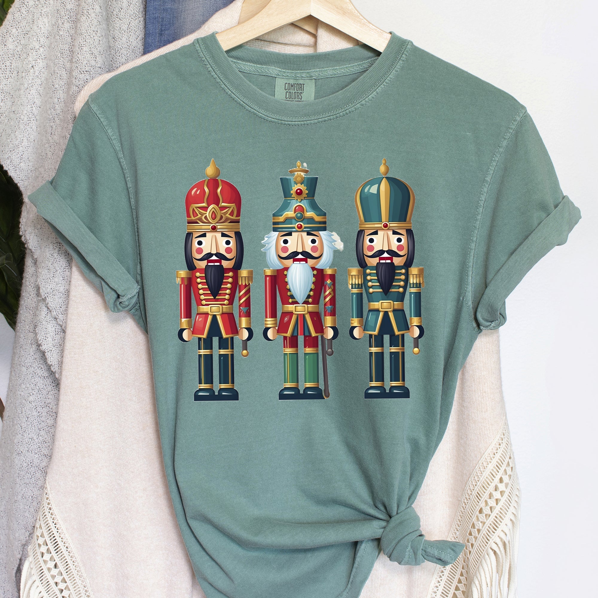 Retro Nutcrackers Classic Colorful Christmas Print Illustration For Holiday Season And Nostalgia Comfort Colors Tee