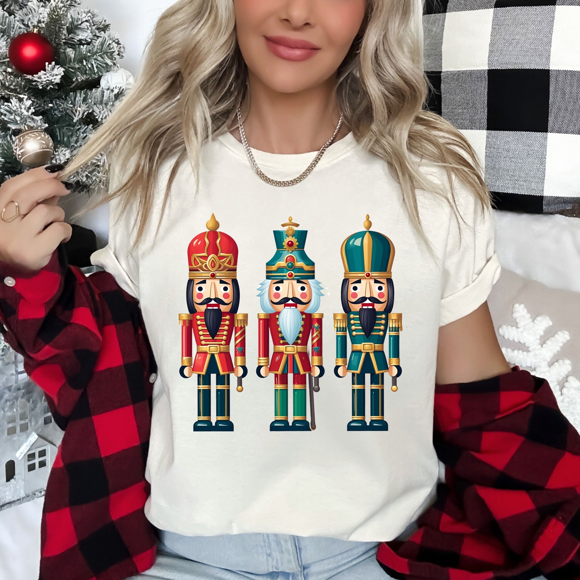 Retro Nutcrackers Classic Christmas Colorful Festive Scene Illustration Graphic Tee