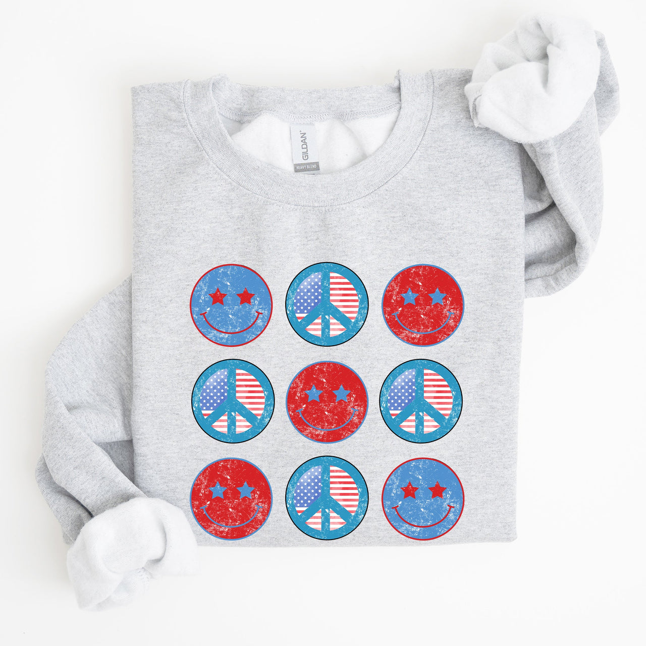 Retro Patriotic Smiley Flag America Peace Vintage Emblem Print USA Patriotism Design Sweatshirt