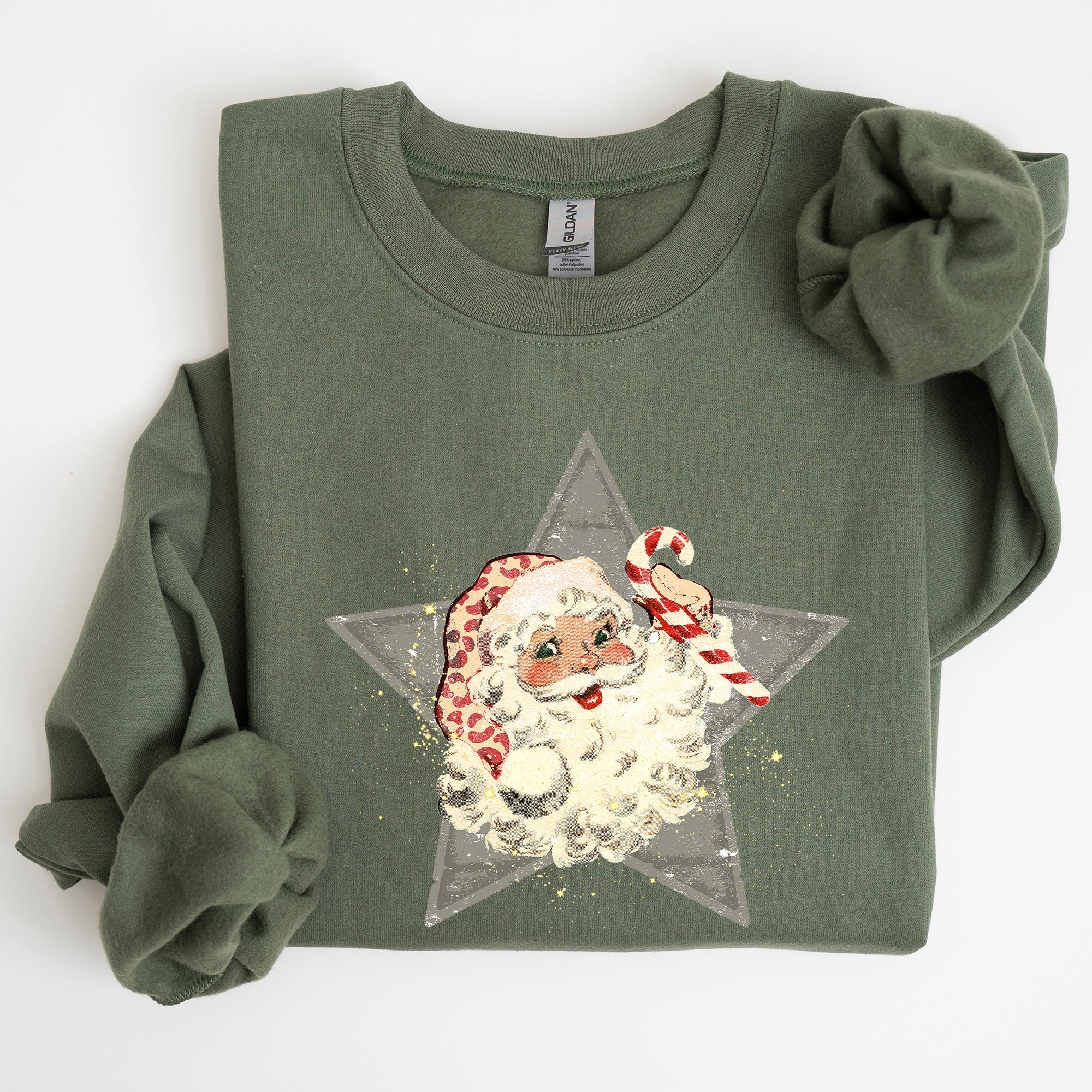 Retro Santa Green Star Christmas Winter Vintage Graphic Holiday Illustration Sweatshirt