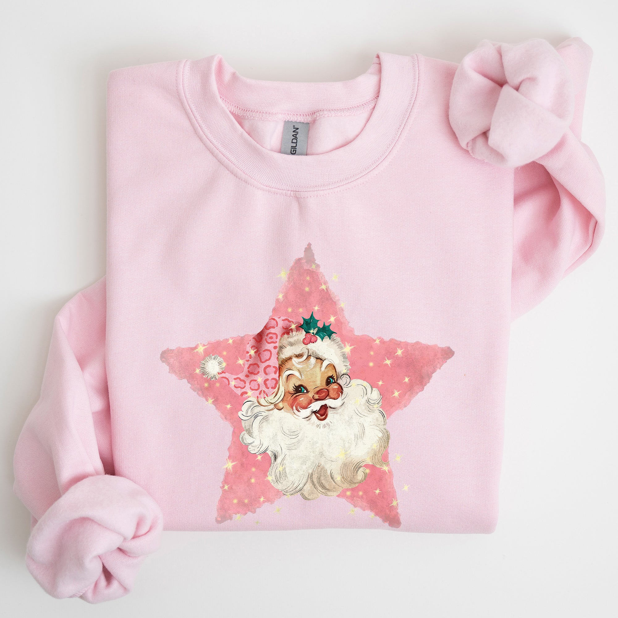 Retro Santa Pink Star Christmas Winter Xmas Holiday Collection Limited Edition Sweatshirt