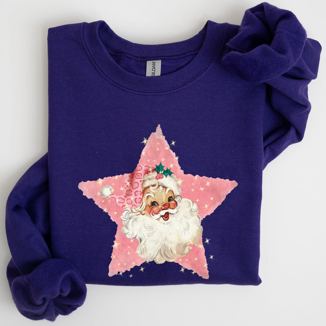 Retro Santa Pink Star Christmas Winter Xmas Holiday Collection Limited Edition Sweatshirt