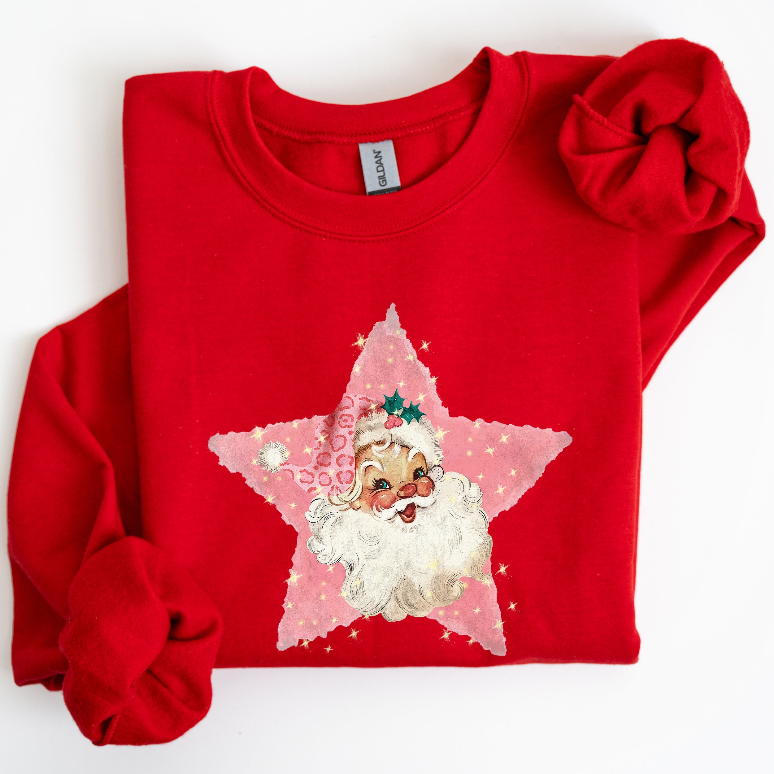 Retro Santa Pink Star Christmas Winter Xmas Holiday Collection Limited Edition Sweatshirt