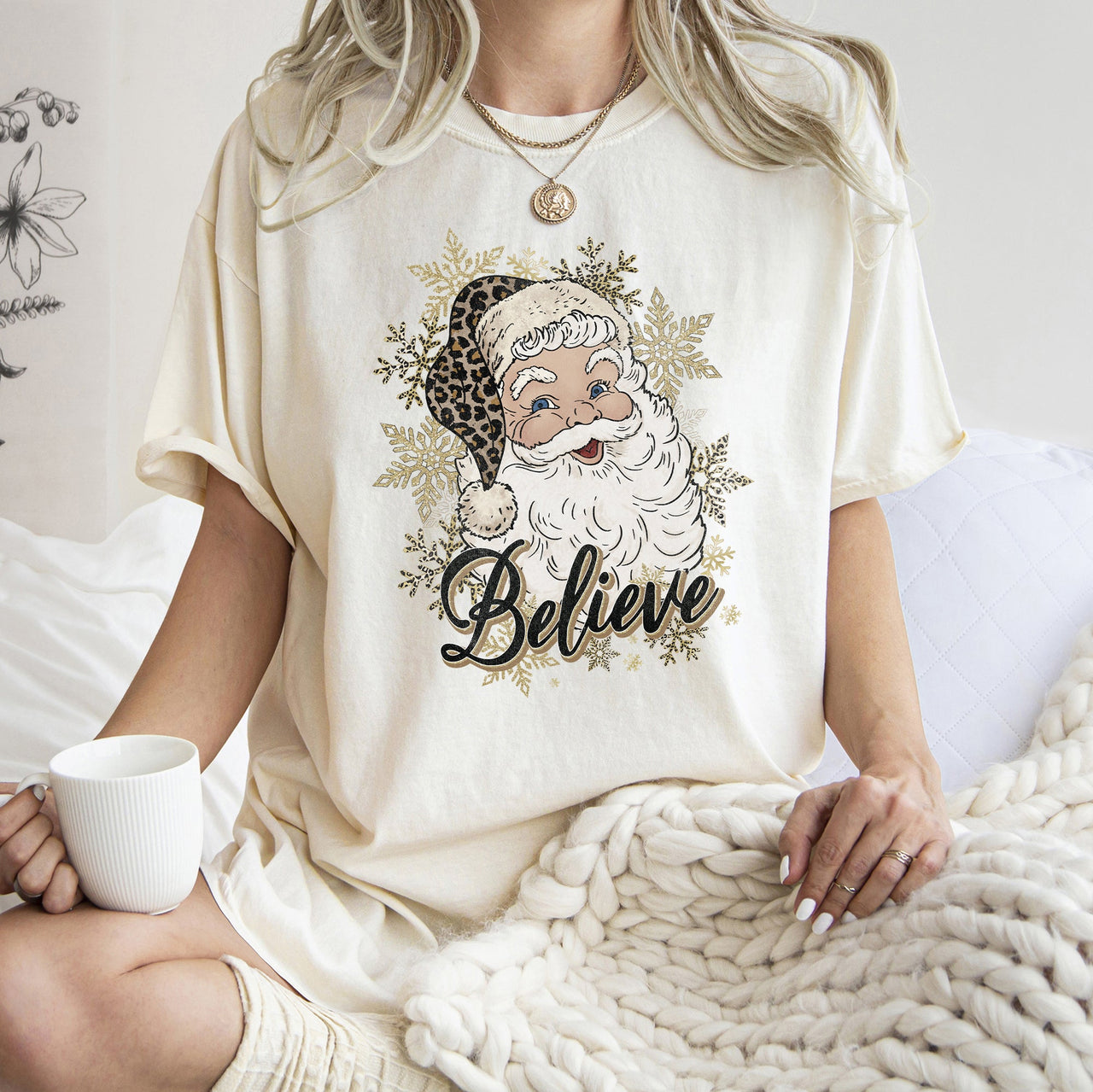 Retro Santa Believe Christmas Leopard Print Holiday Design Edition Comfort Colors Tee