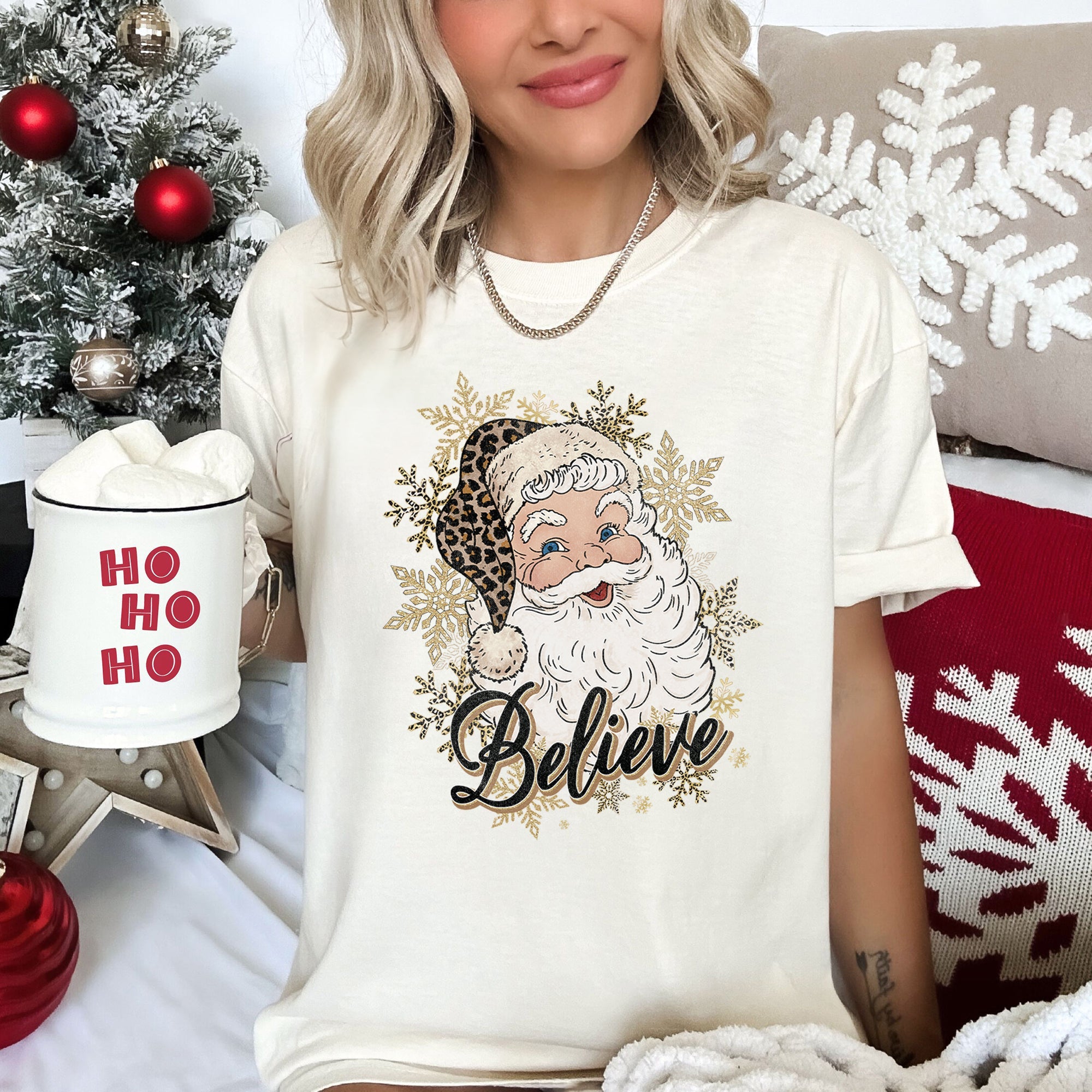 Retro Santa Believe Christmas Leopard Print Holiday Design Edition Comfort Colors Tee