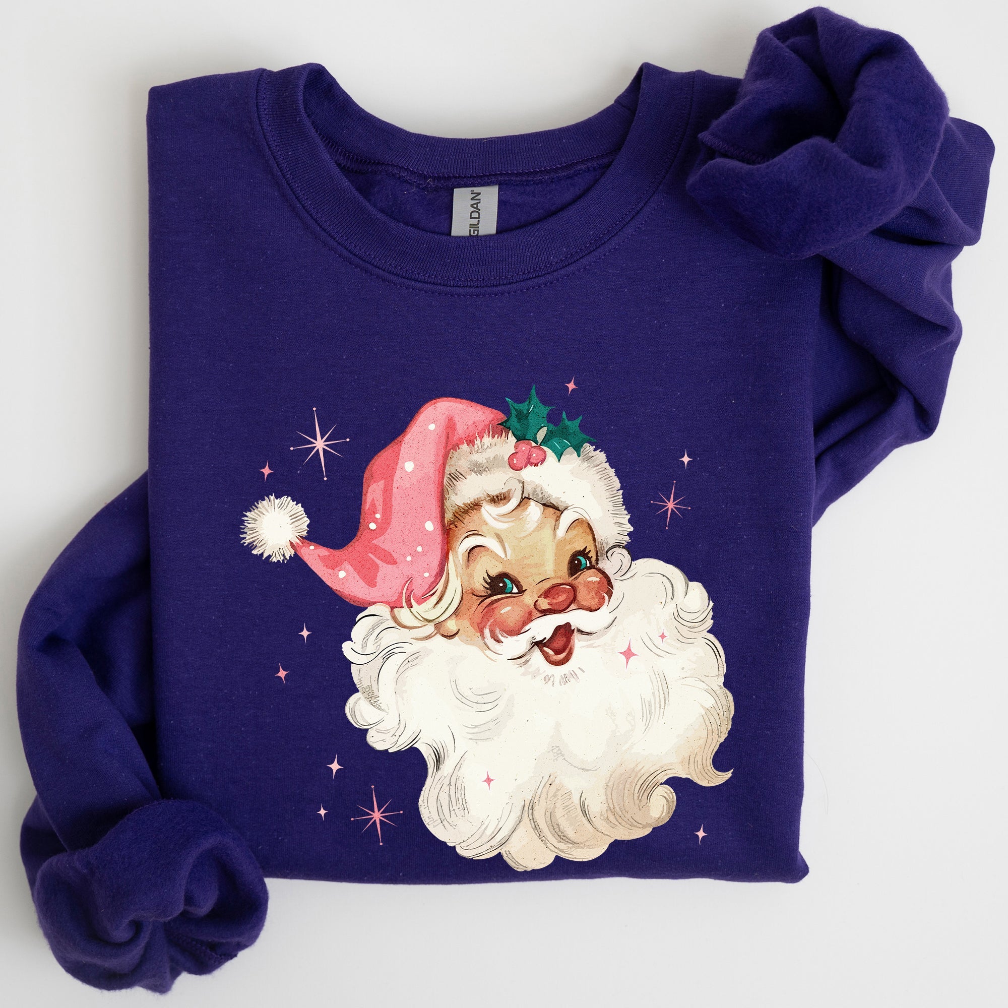 Retro Santa Pink Christmas Sparkles Vintage Winter Snow Xmas Retro Inspired Sweatshirt