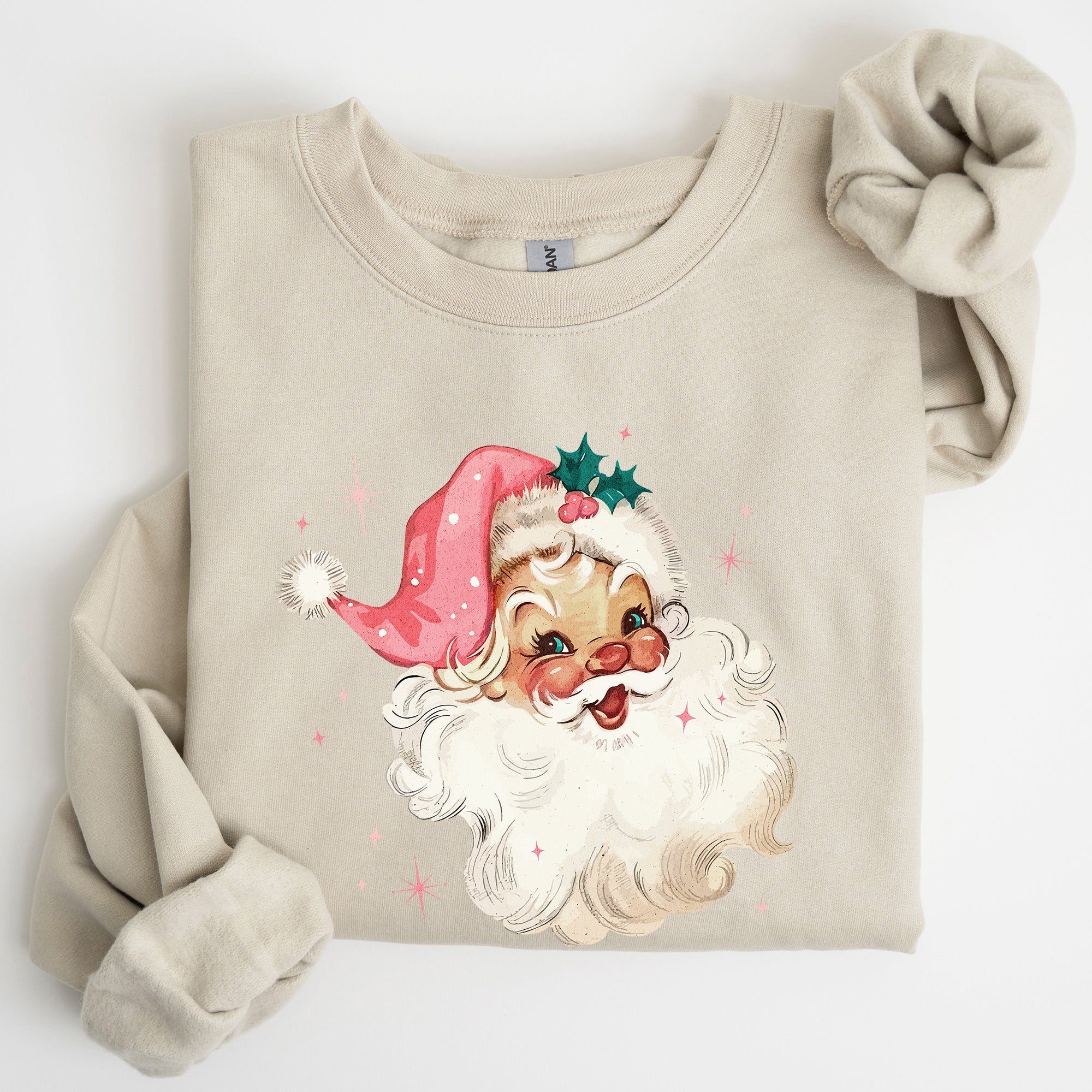 Retro Santa Pink Christmas Sparkles Vintage Winter Snow Xmas Retro Inspired Sweatshirt