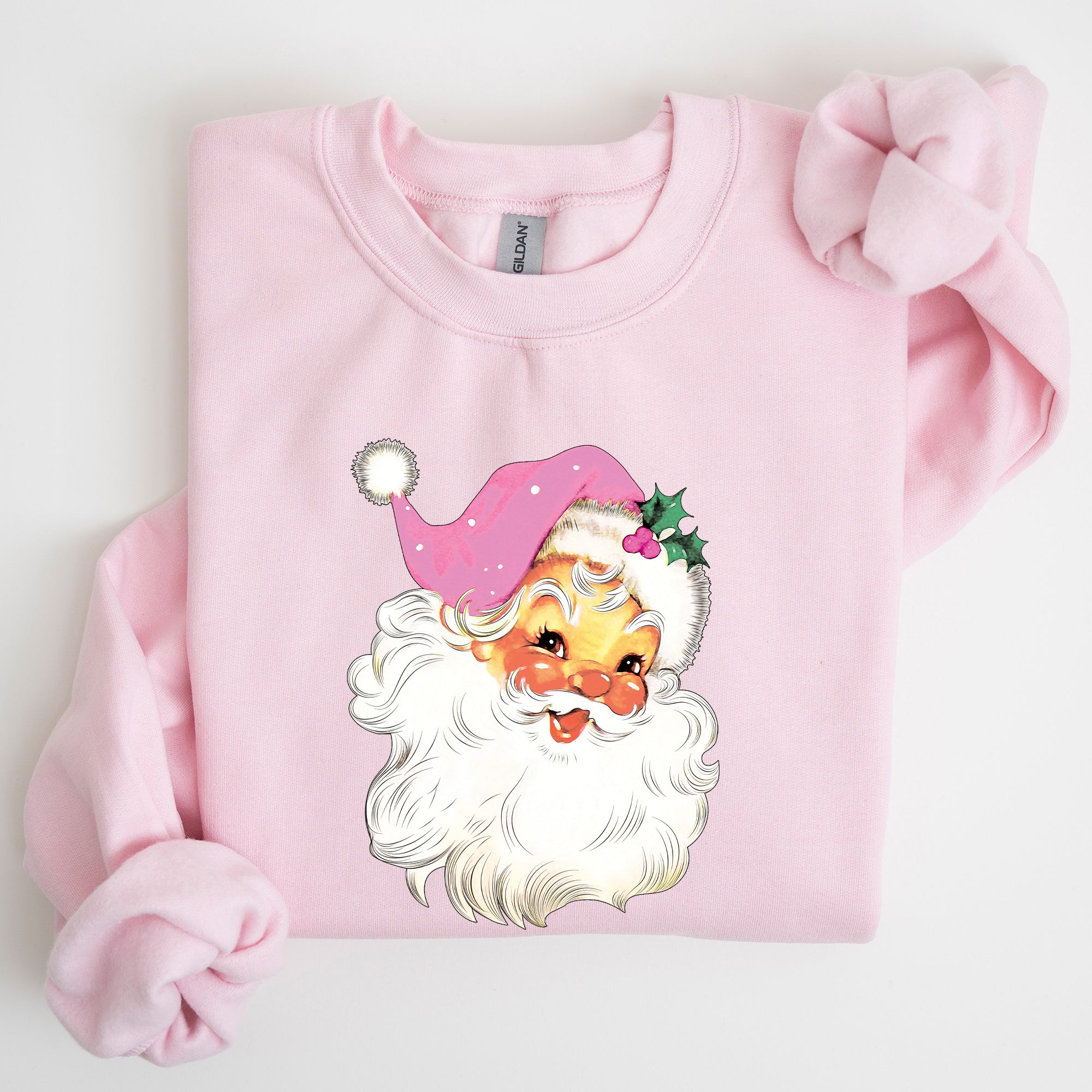 Retro Santa Pink Classic Twinkle Christmas Winter Xmas Holiday Festive Cheer Sweatshirt