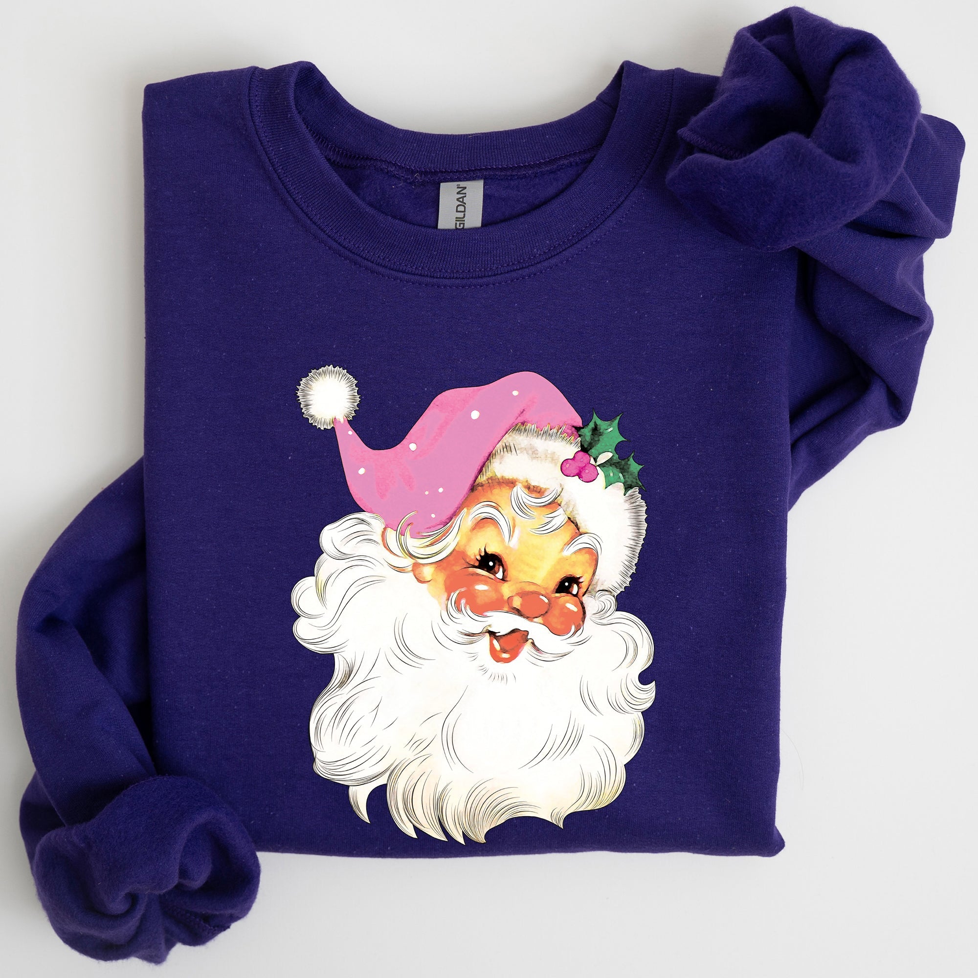 Retro Santa Pink Classic Twinkle Christmas Winter Xmas Holiday Festive Cheer Sweatshirt