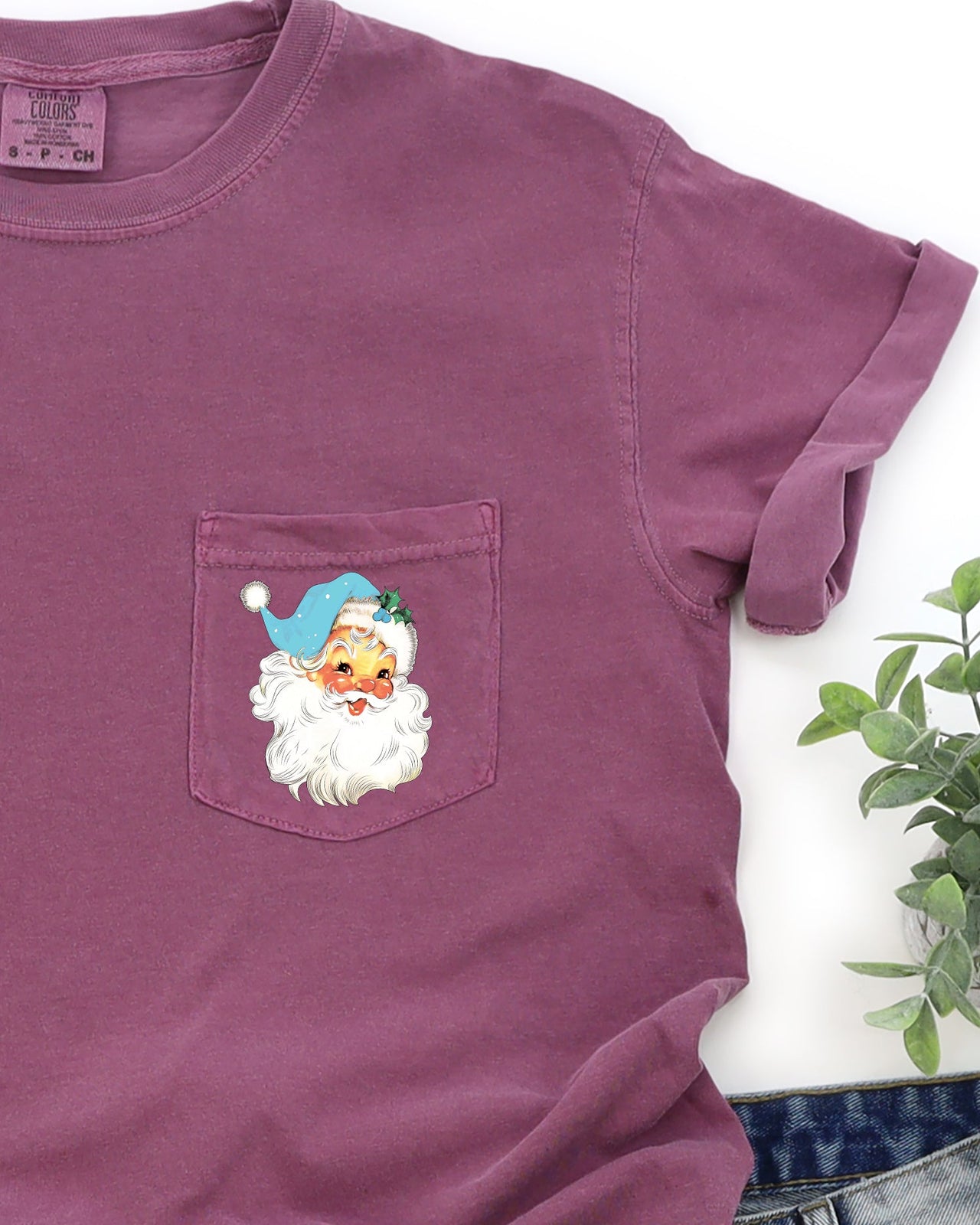 Retro Santa Pocket Hat Christmas Winter Snow Xmas Cozy Classic Holiday Comfort Colors Tee