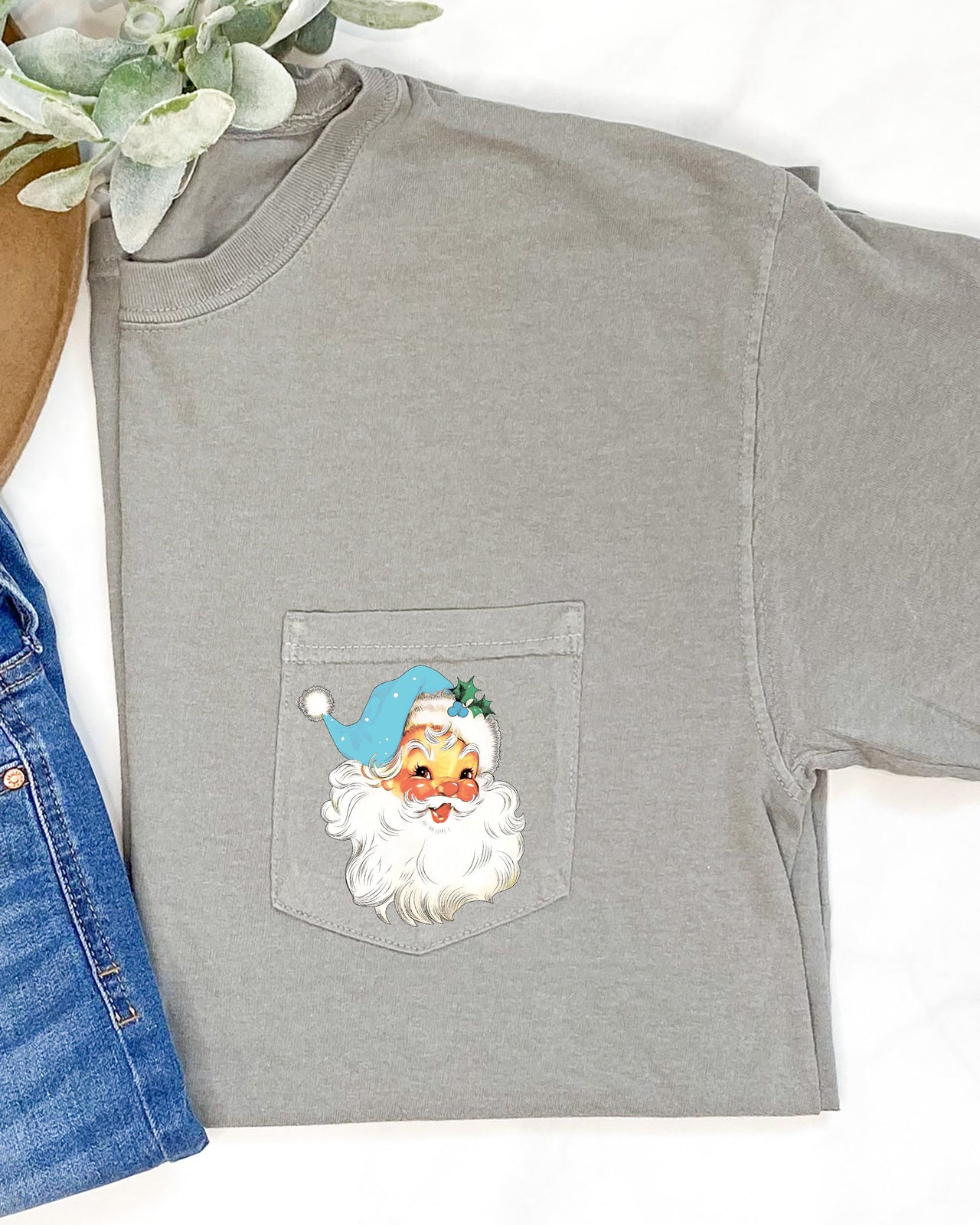Retro Santa Pocket Hat Christmas Winter Snow Xmas Cozy Classic Holiday Comfort Colors Tee