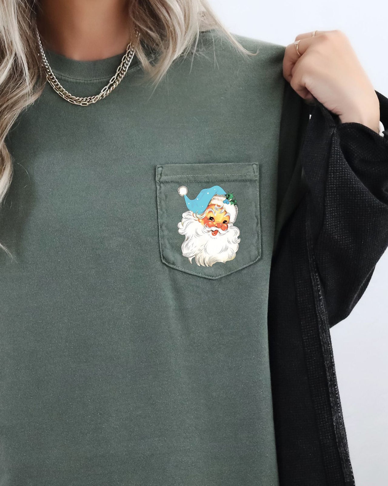 Retro Santa Pocket Hat Christmas Winter Snow Xmas Cozy Classic Holiday Comfort Colors Tee