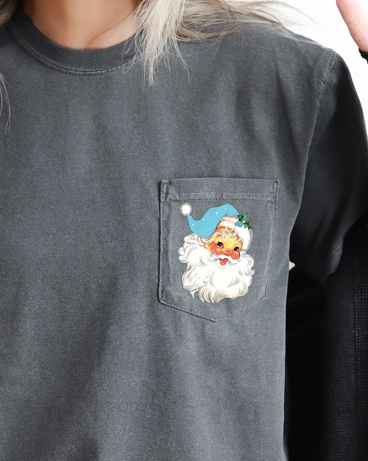 Retro Santa Pocket Hat Christmas Winter Snow Xmas Cozy Classic Holiday Comfort Colors Tee