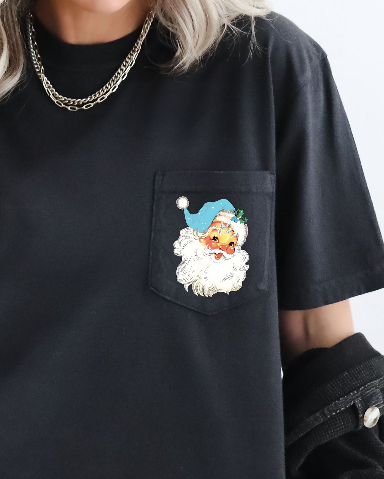 Retro Santa Pocket Hat Christmas Winter Snow Xmas Cozy Classic Holiday Comfort Colors Tee