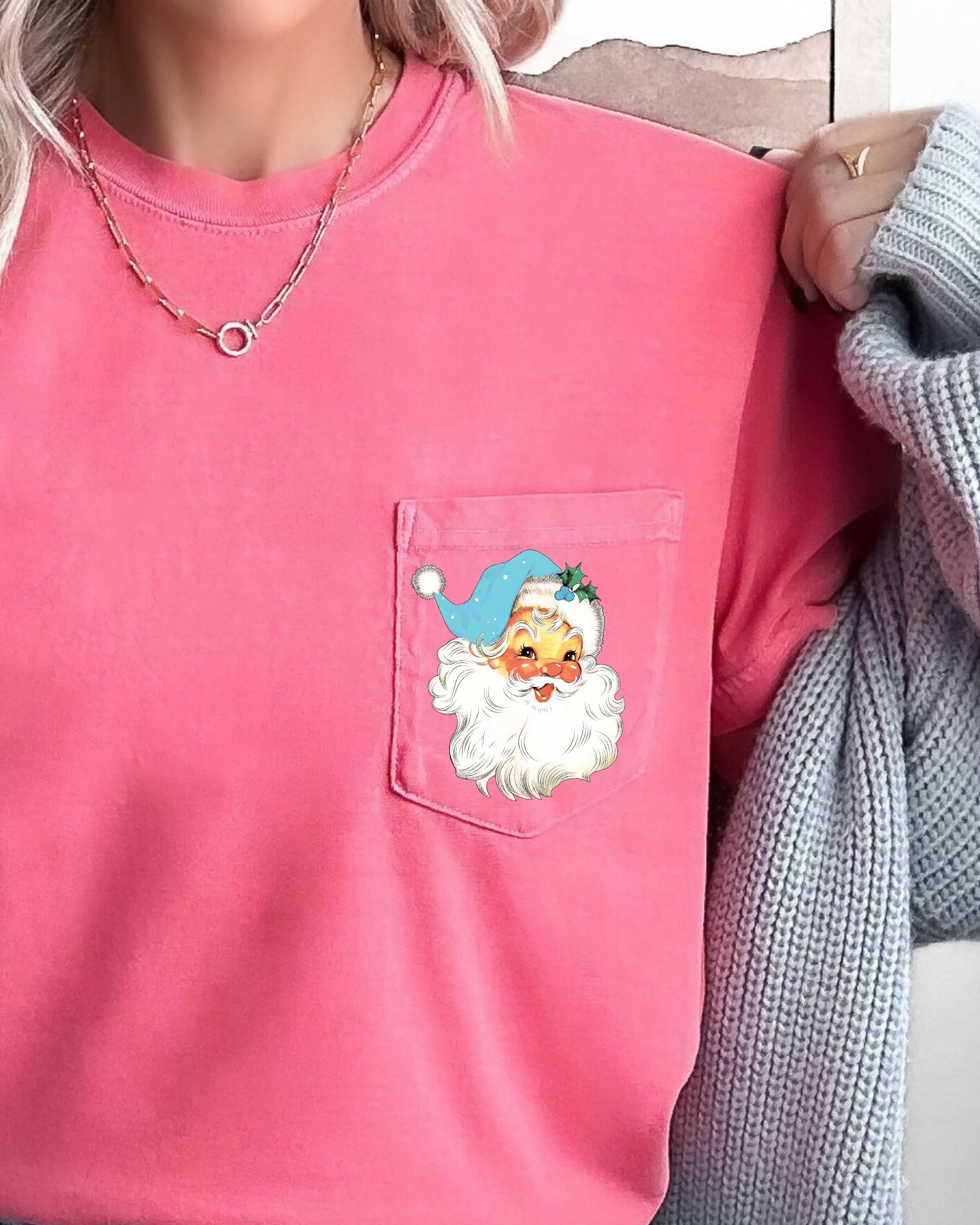 Retro Santa Pocket Hat Christmas Winter Snow Xmas Cozy Classic Holiday Comfort Colors Tee