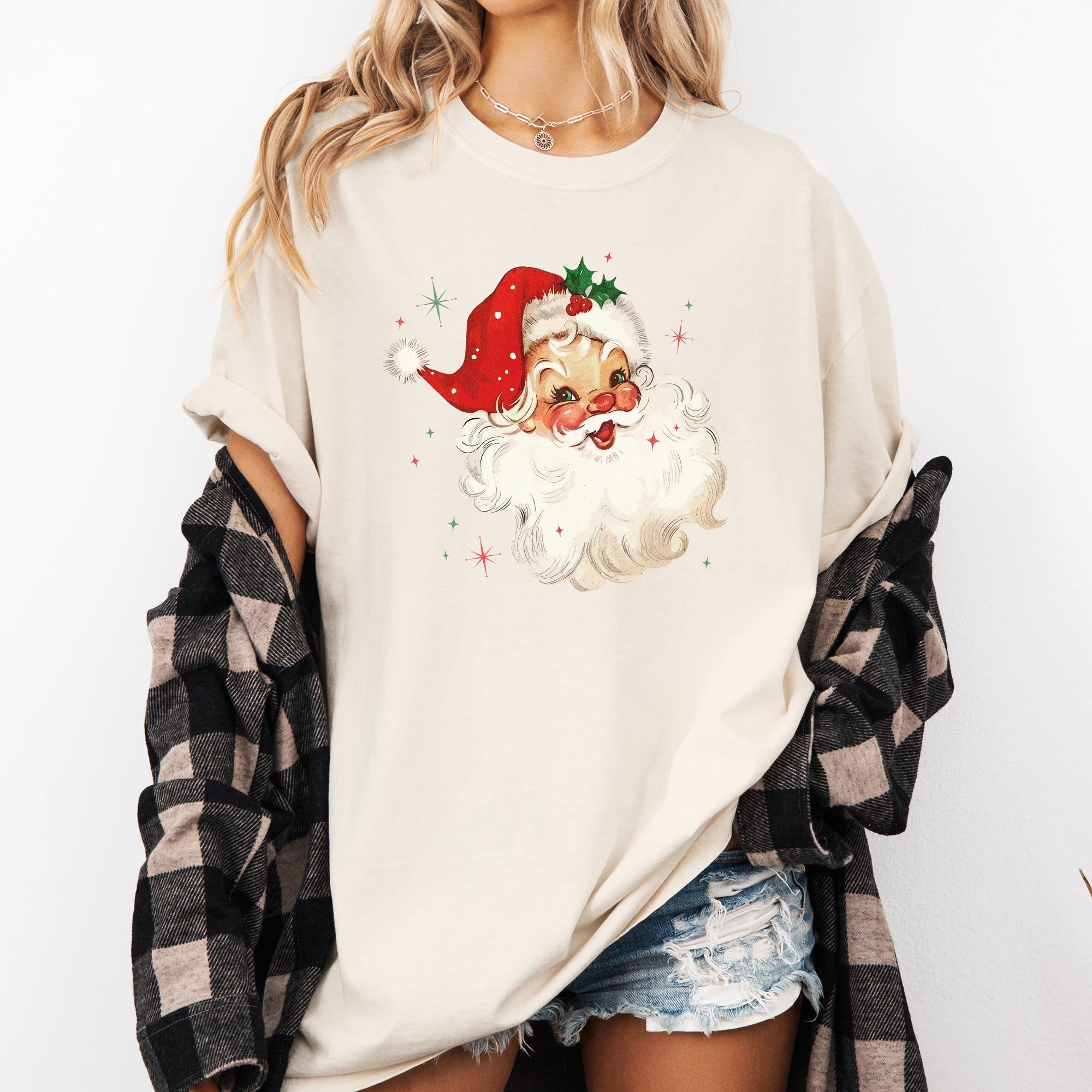 Retro Santa Christmas Sparkles Vintage Winter Snow Xmas Festive Premium Graphic Tee