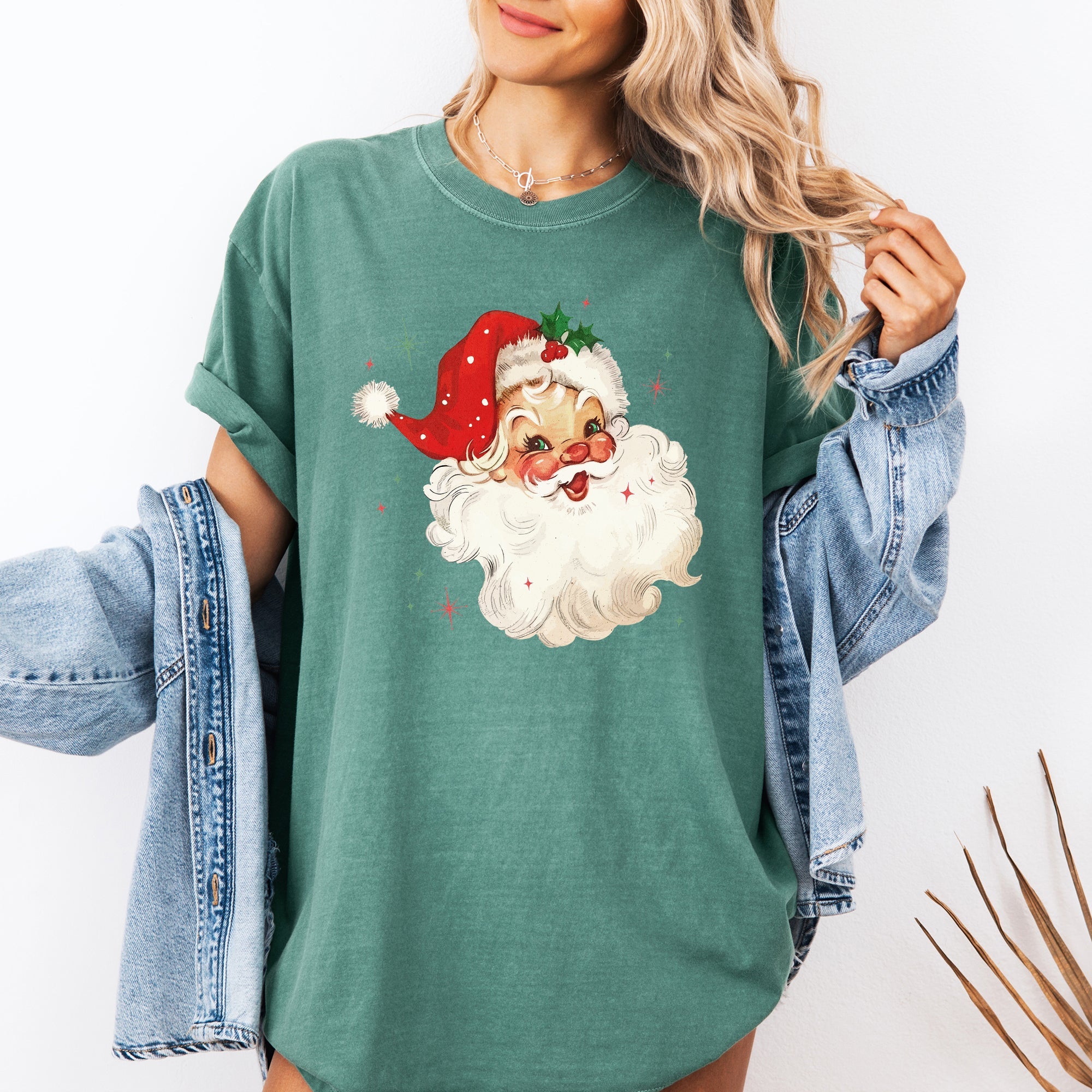 Retro Santa Christmas Sparkles Vintage Winter Snow Xmas Festive Premium Graphic Tee