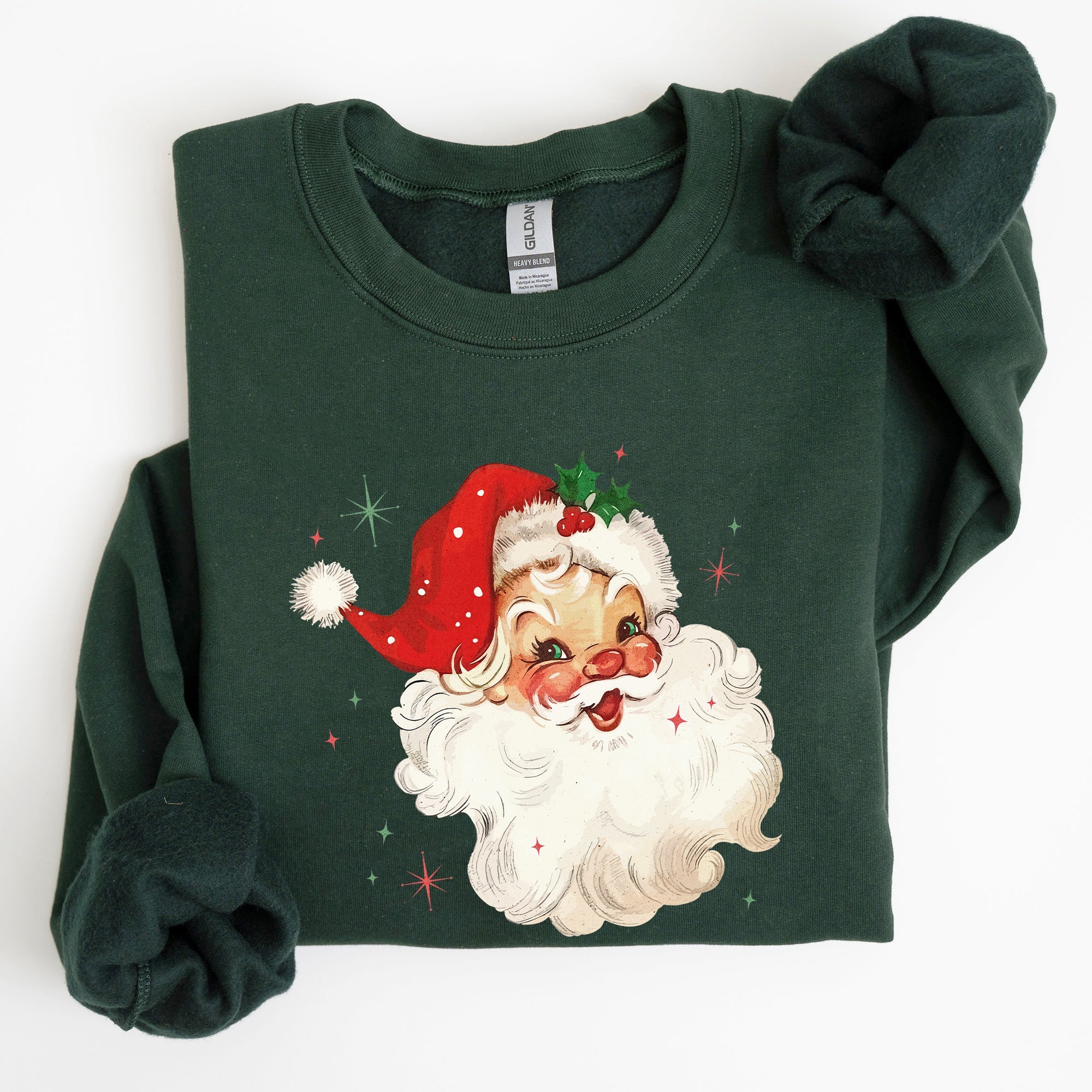 Retro Santa Red Christmas Sparkles Vintage Winter Snow Xmas Seasonal Graphic Sweatshirt