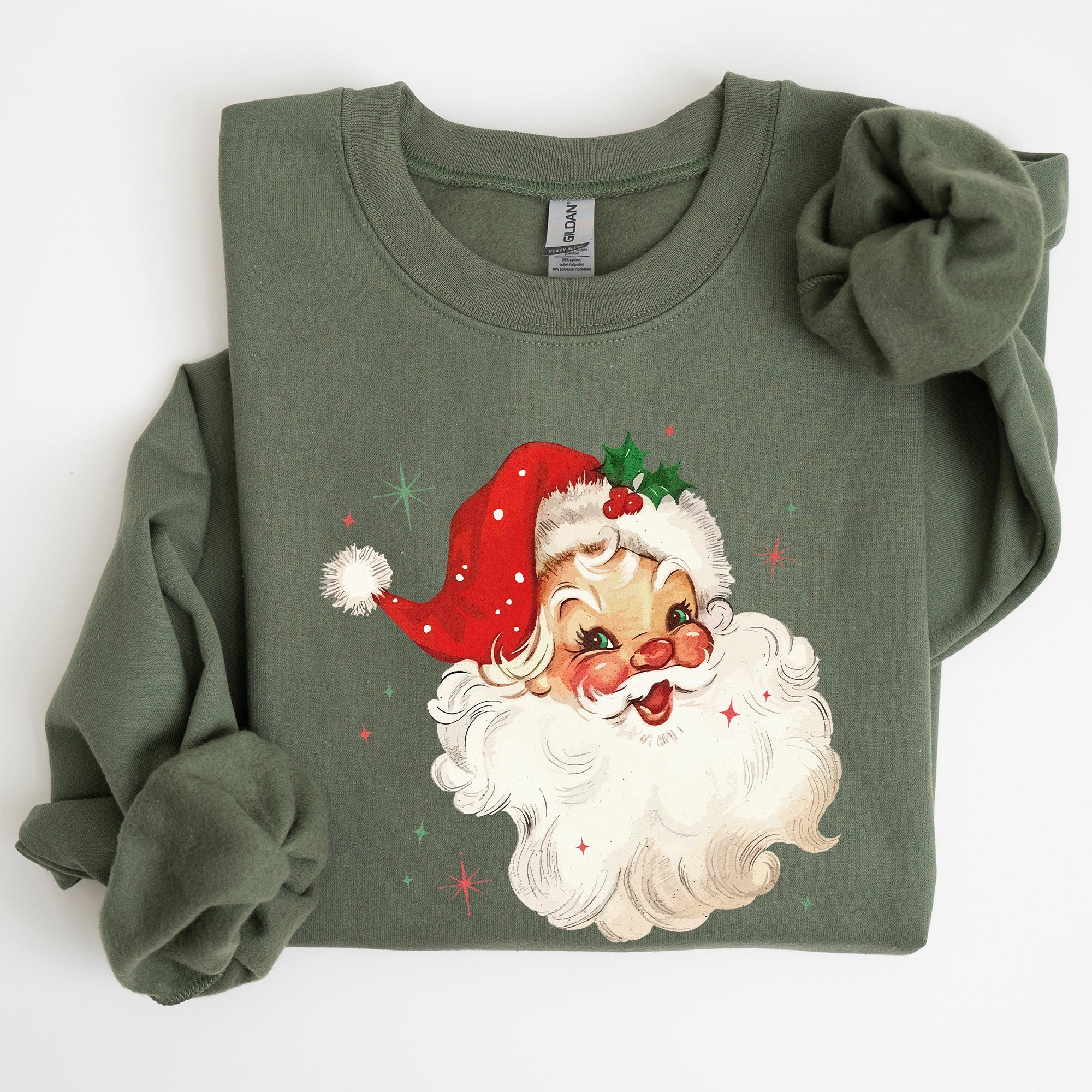 Retro Santa Red Christmas Sparkles Vintage Winter Snow Xmas Seasonal Graphic Sweatshirt