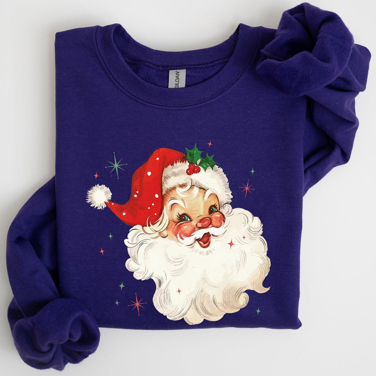 Retro Santa Red Christmas Sparkles Vintage Winter Snow Xmas Seasonal Graphic Sweatshirt