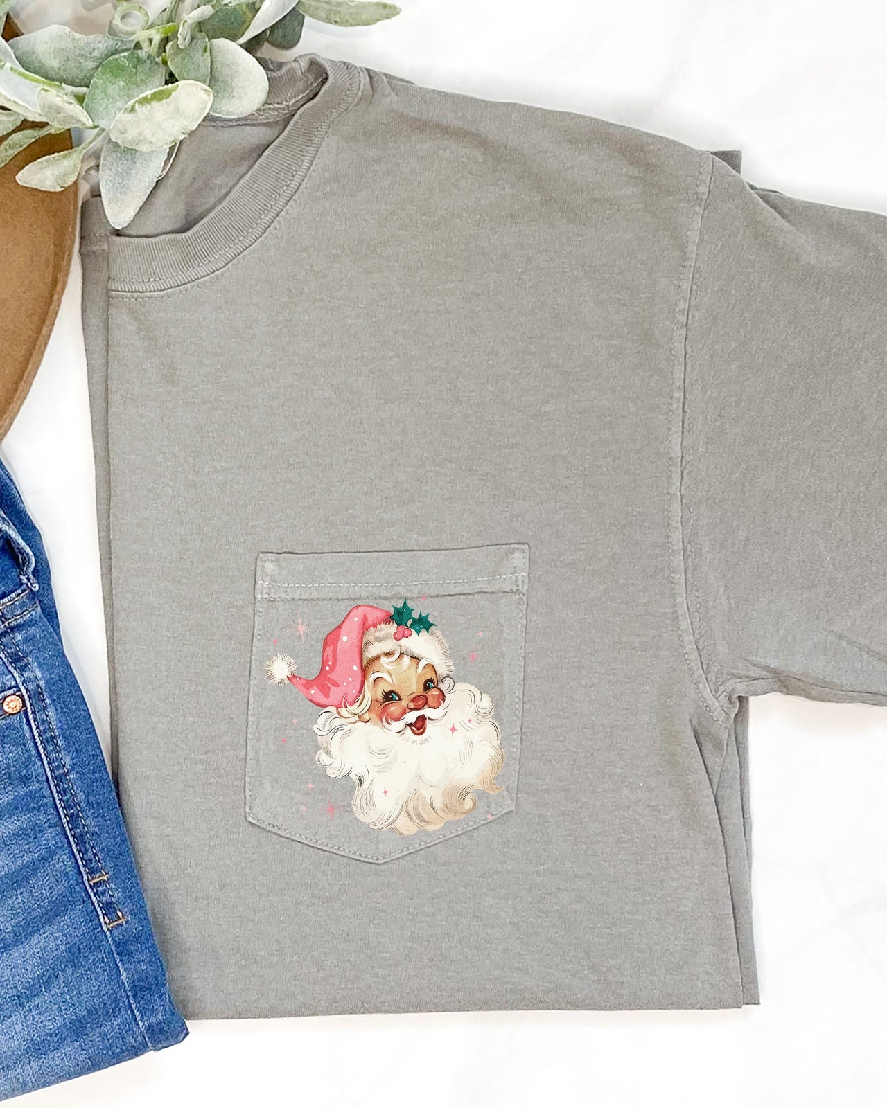 Retro Santa Sparkles Pocket Christmas Snow Xmas Holiday Cheer Comfort Colors Tee