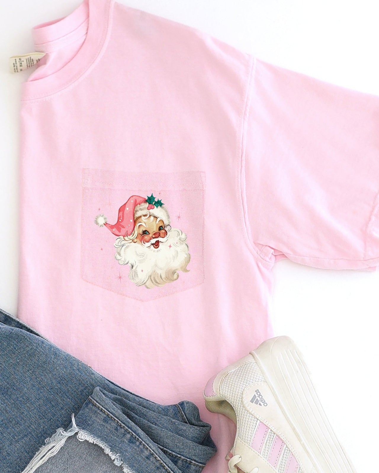 Retro Santa Sparkles Pocket Christmas Snow Xmas Holiday Cheer Comfort Colors Tee