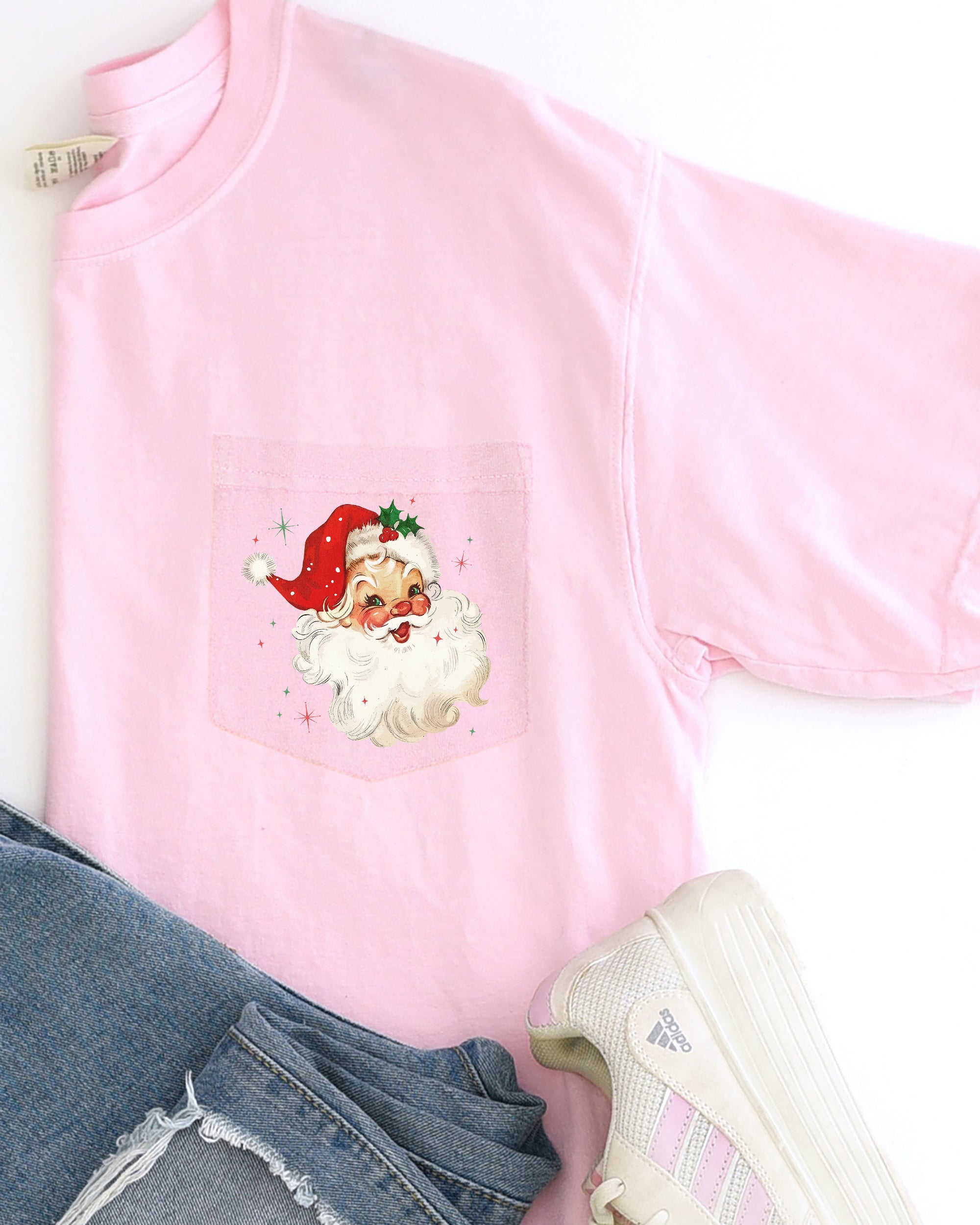 Retro Santa Sparkles Pocket Red Hat Christmas Winter Snow Xmas Comfort Colors Tee