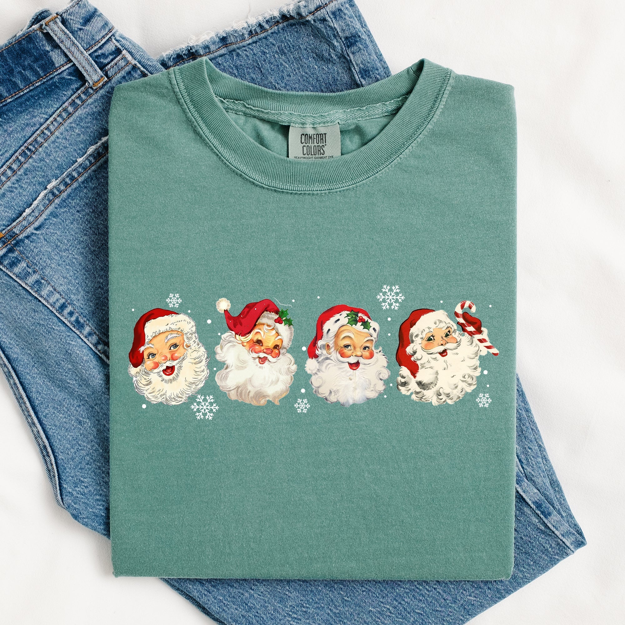 Retro Santas In A Row Christmas Winter Xmas Santas Holiday Parade Comfort Colors Tee