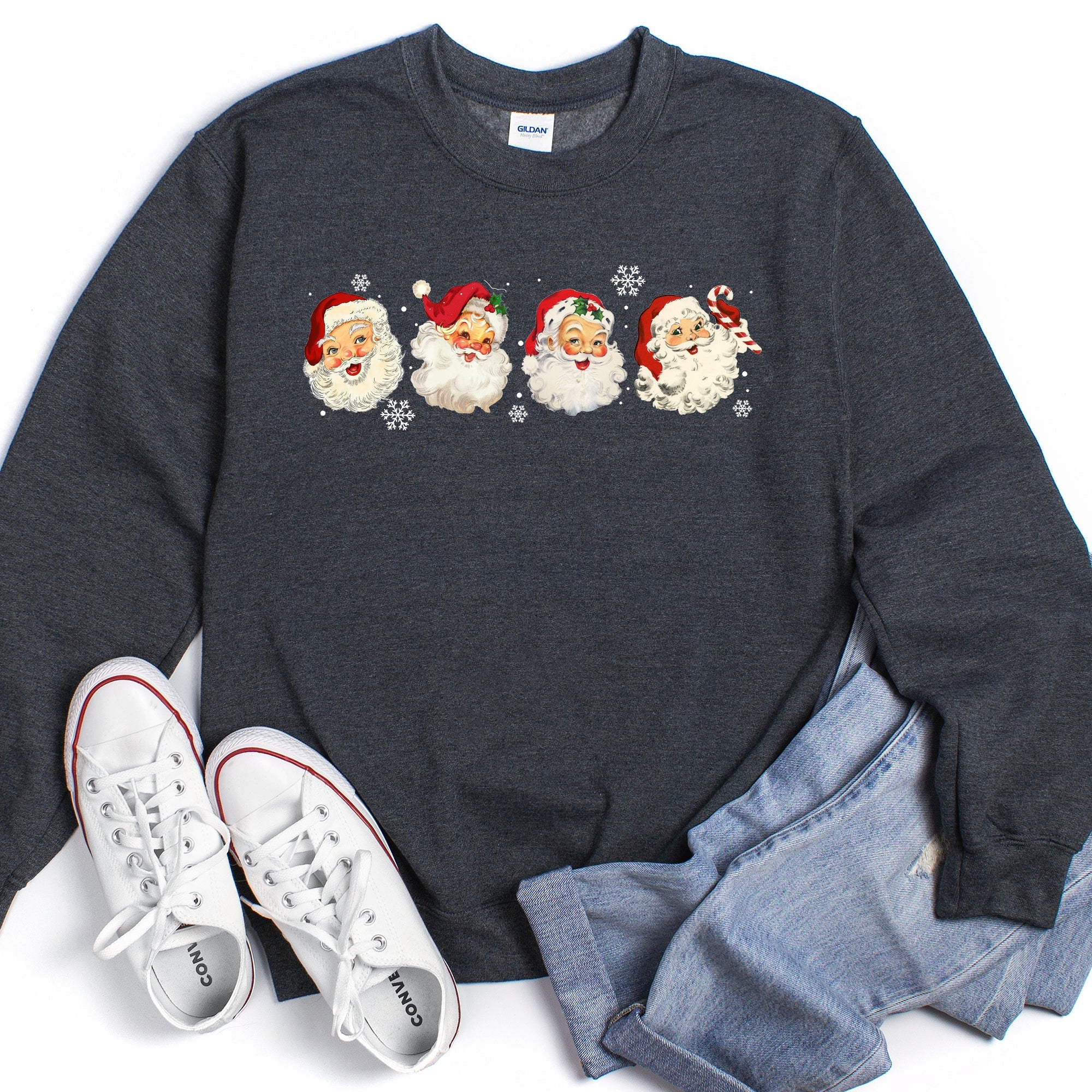 Retro Santas With Snowflakes Christmas Sweatshirt