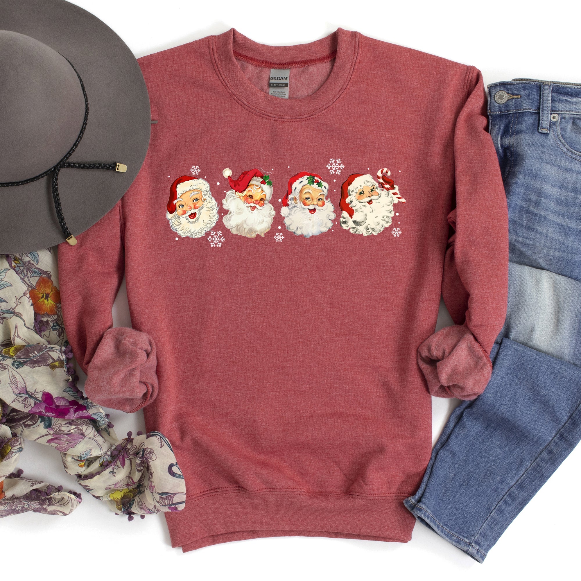 Retro Santas With Snowflakes Christmas Sweatshirt